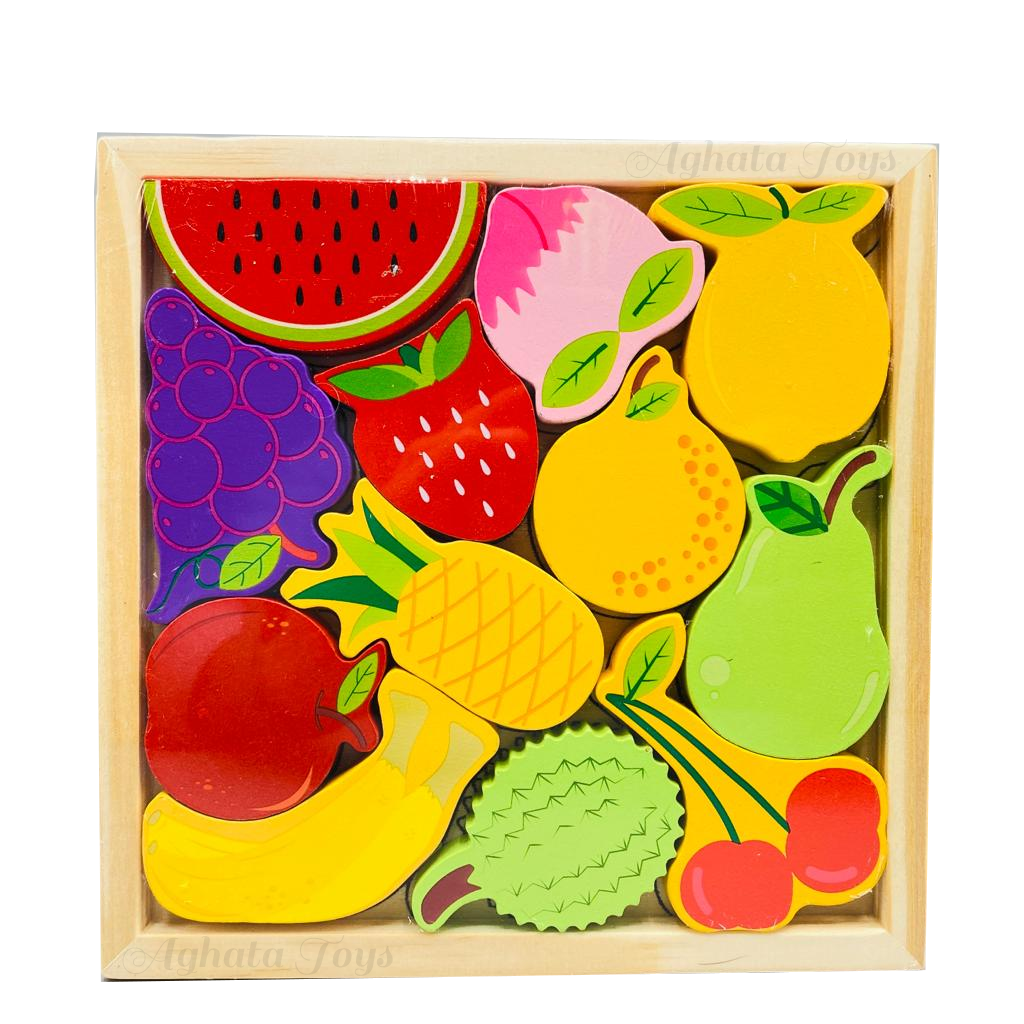 Brinquedo Educacional Quebra-cabeça Madeira Frutas alimentos