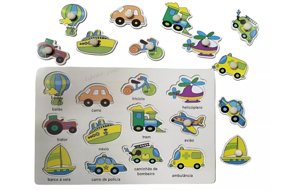 Quebra-cabeça Didático C/ Pinos Educativo Meios Transporte