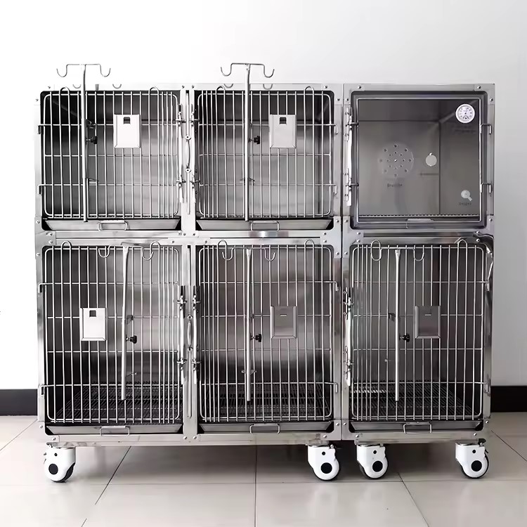 CAGE VETERINAIRE  EN INOX POUR CHIEN ET CHAT 6 COMPARTIMENT 