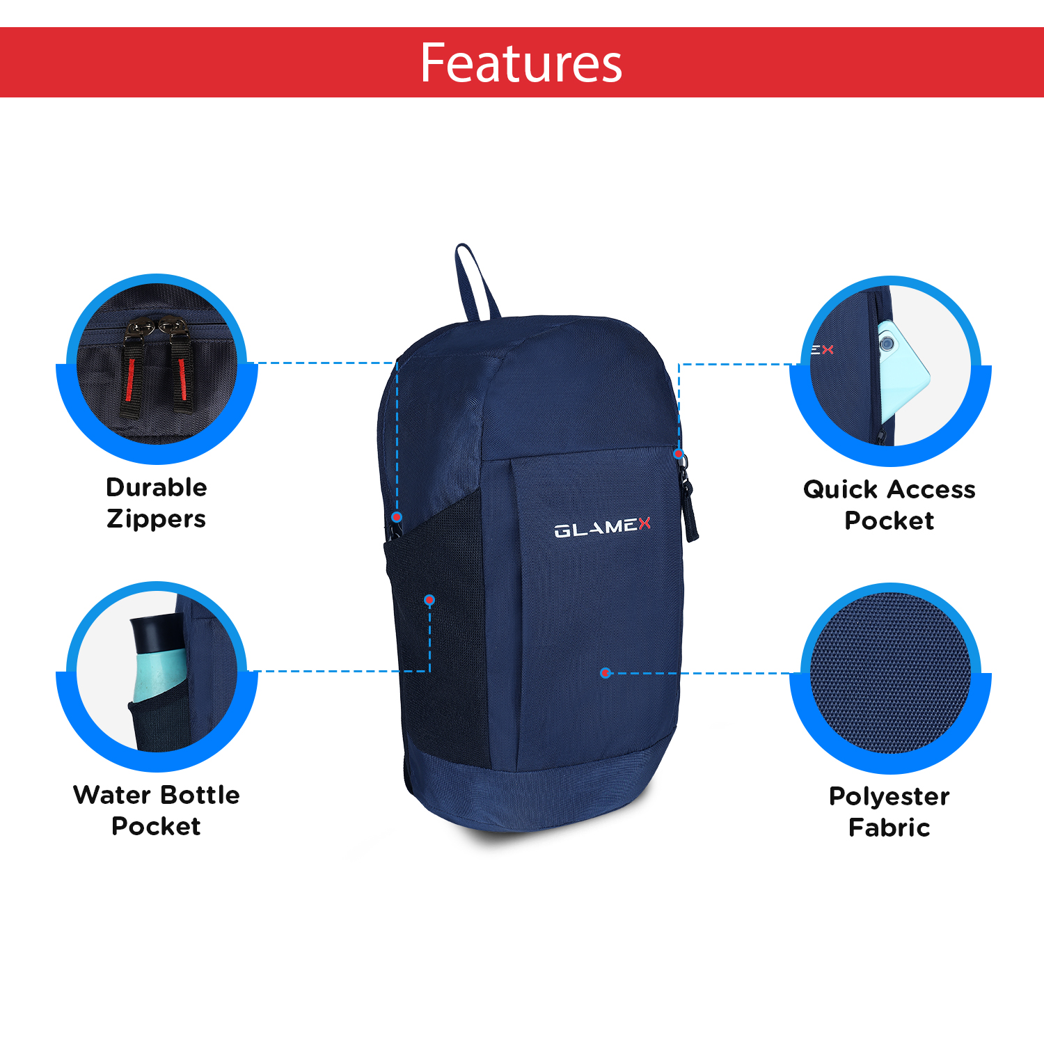 Glamex Pikpak 12L Mini Hiking Backpack for Outdoor Use (Navy Blue)
