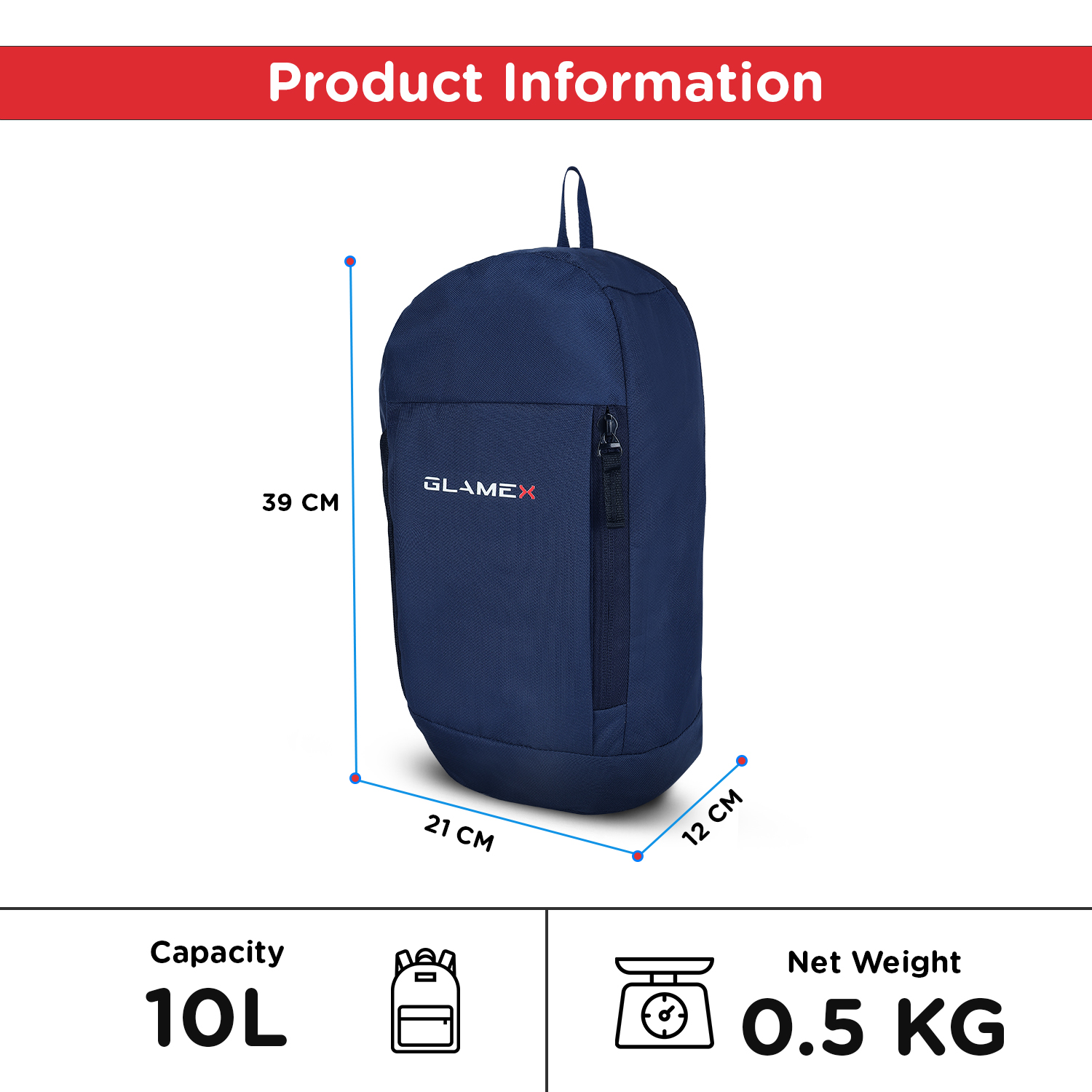 Glamex Pikpak 12L Mini Hiking Backpack for Outdoor Use (Navy Blue)