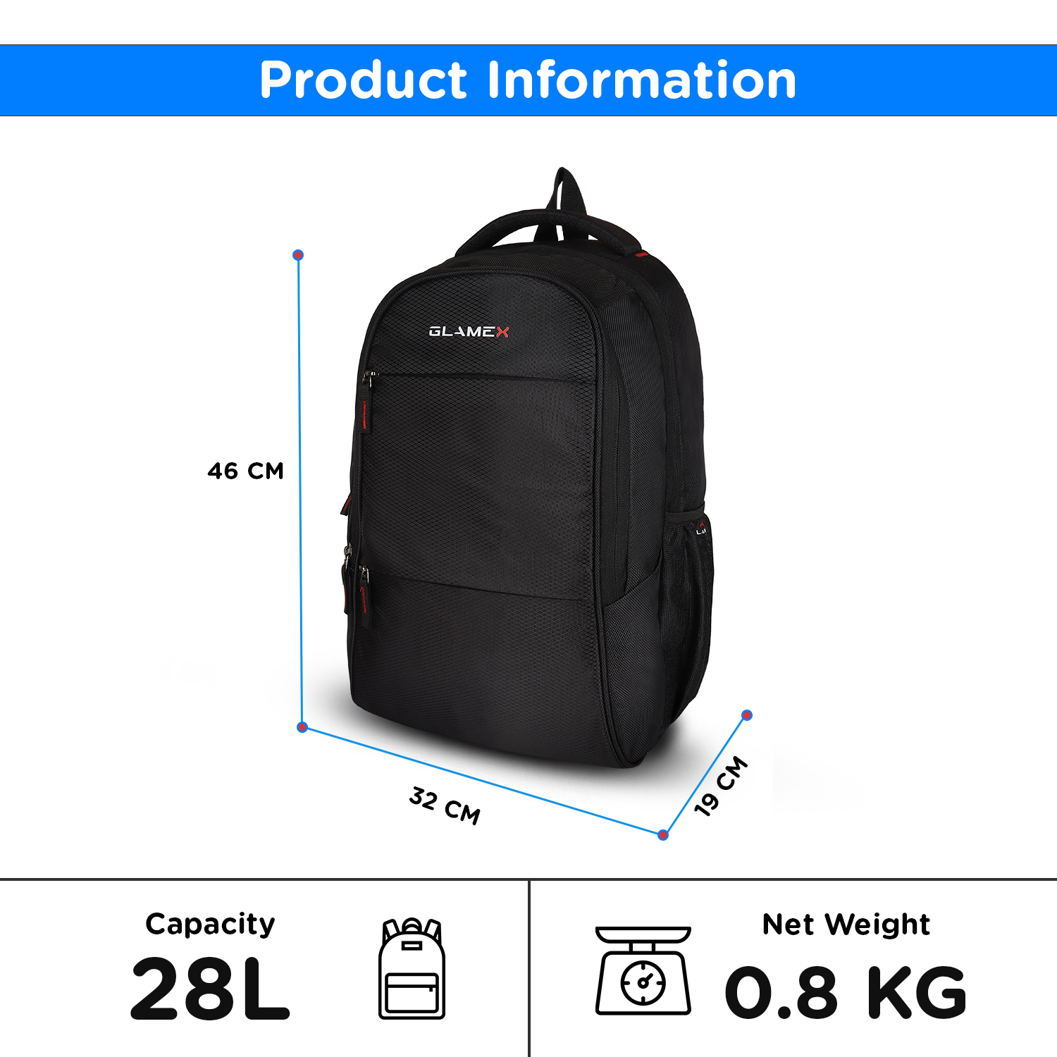 Glamex Messar Backpack | Premium Laptop Backpack, Ergonomic Design, Water Bottle Pocket, and Rain Cover Compatibility | Black