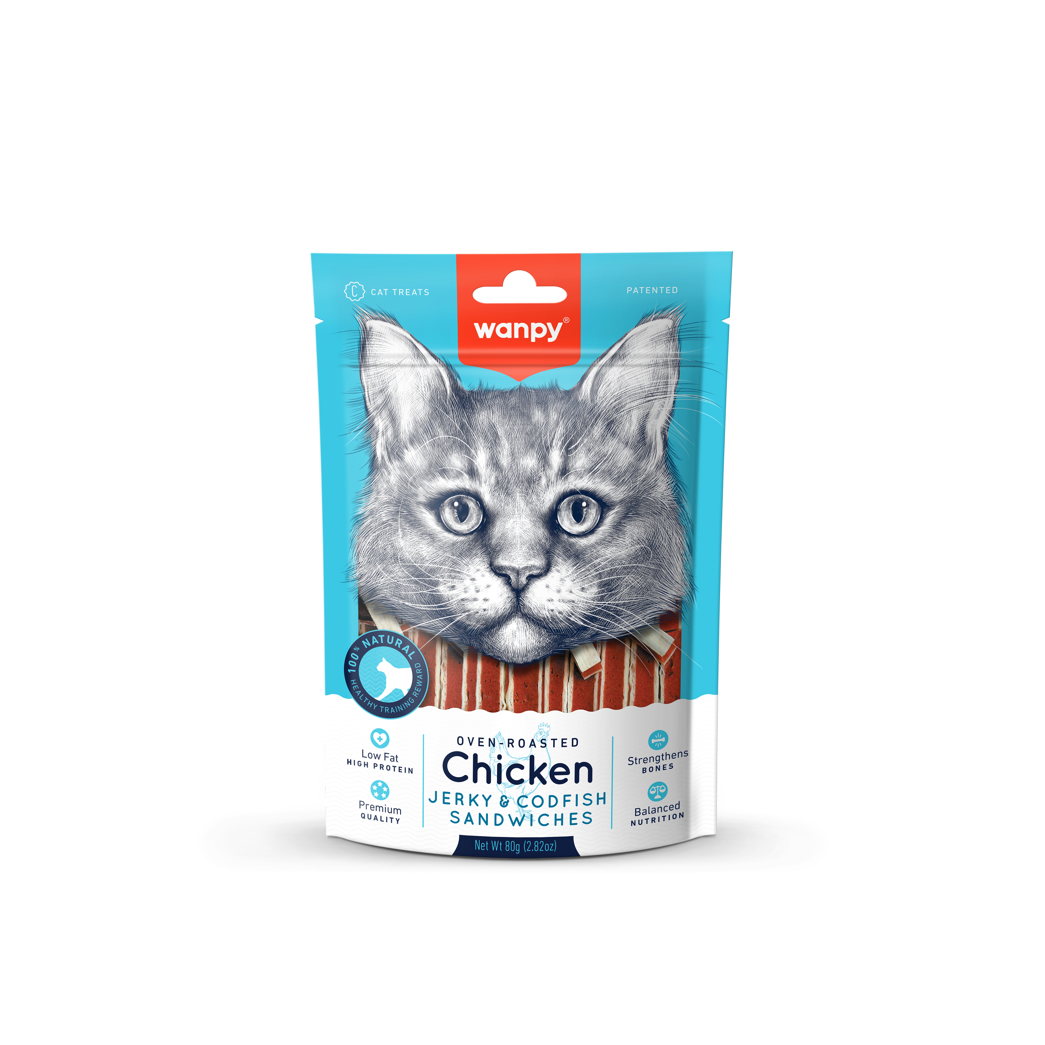 Oven roasted chicken jerky and codfish slices