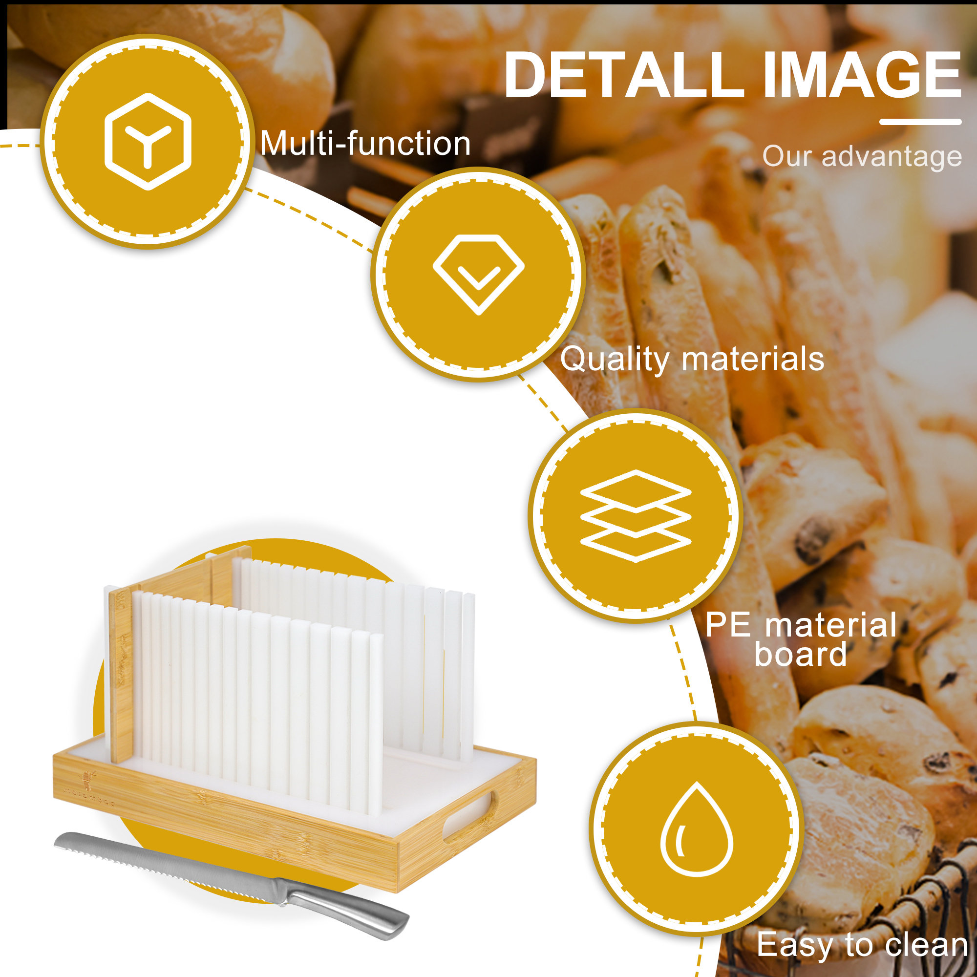 Mosomboo Bread Slicer for Homemade Bread with Serrated Knife and Crumb Tray