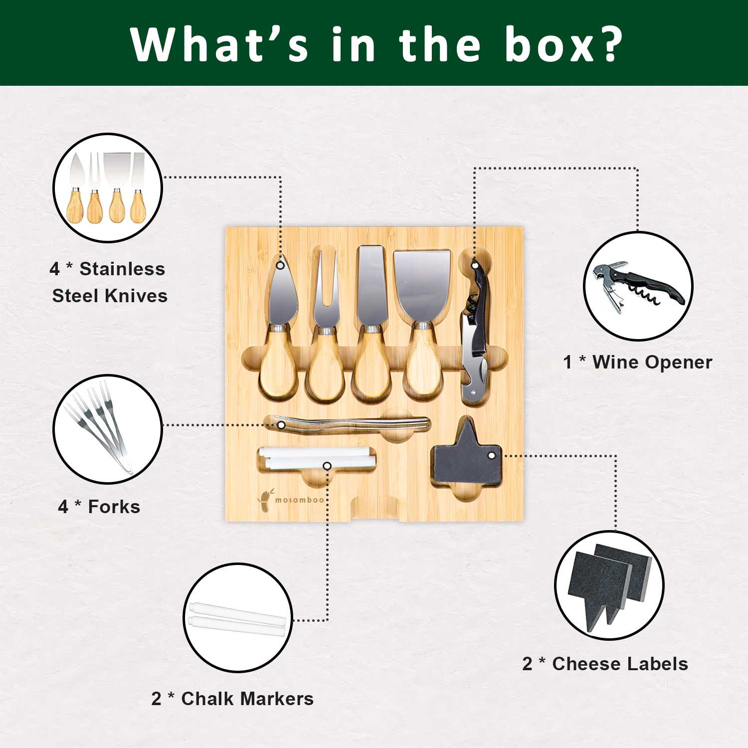 Mosomboo Charcuterie Boards Gift Set - Premium Bamboo Cheese Board Set with Three Drawers