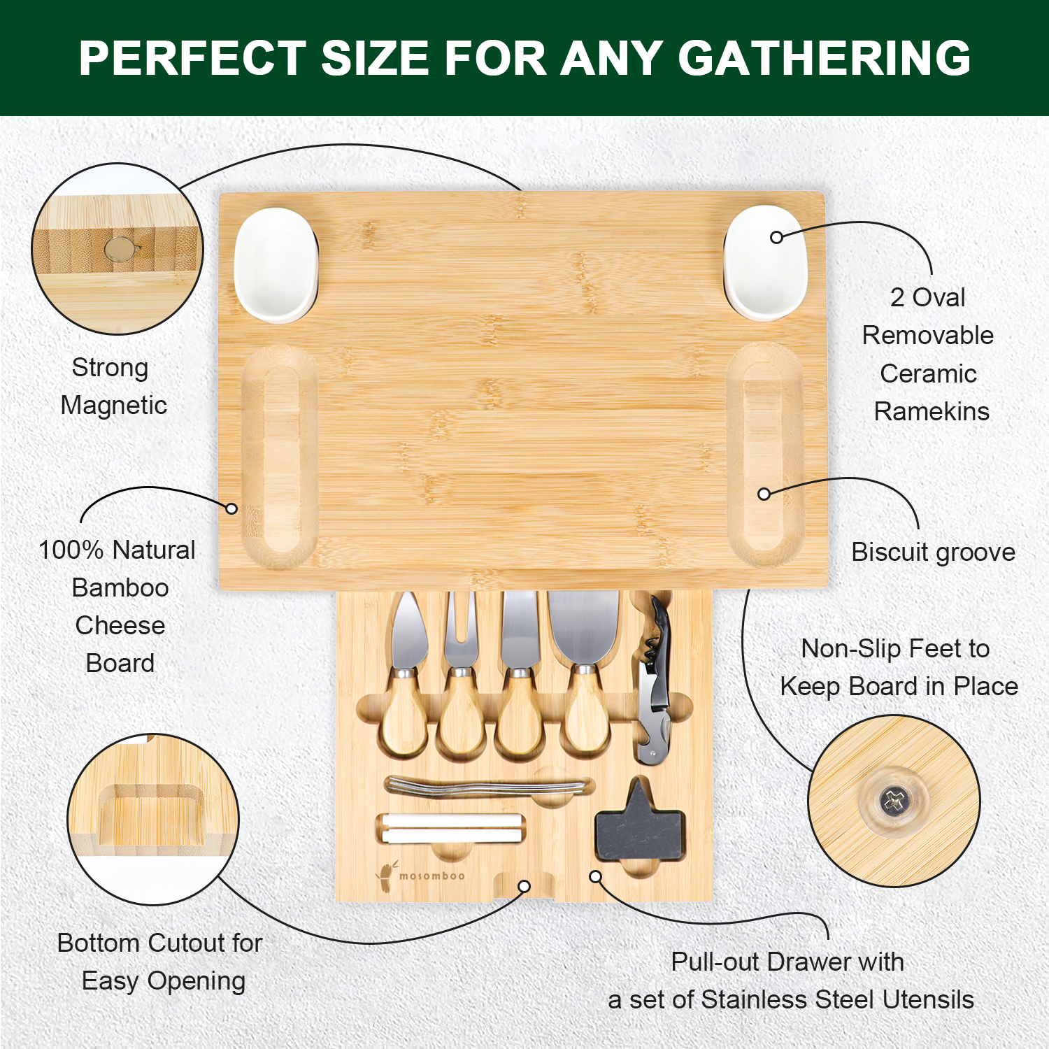 Mosomboo Charcuterie Boards Gift Set- Premium Bamboo Cheese Board Set