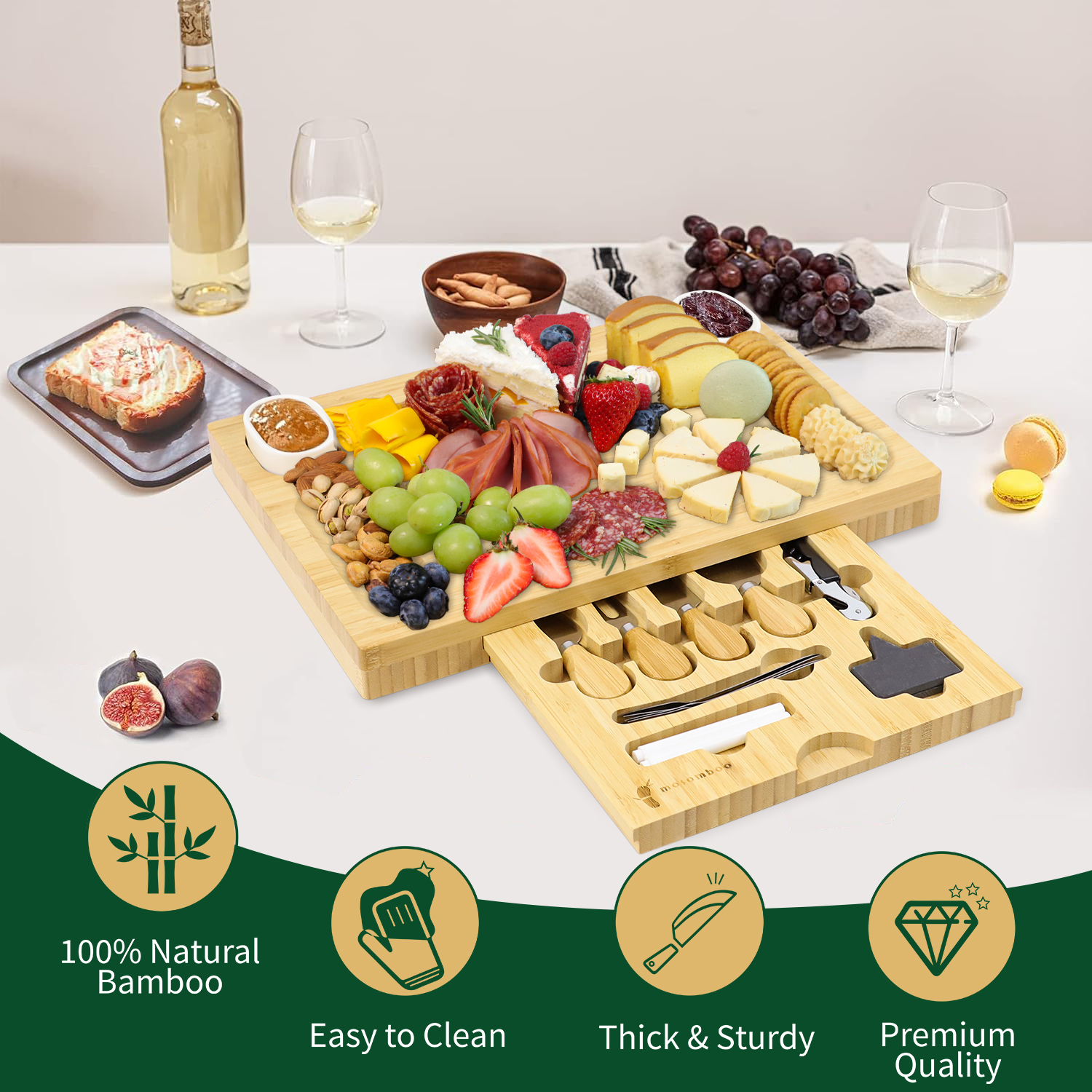 Mosomboo Charcuterie Boards Gift Set- Premium Bamboo Cheese Board Set