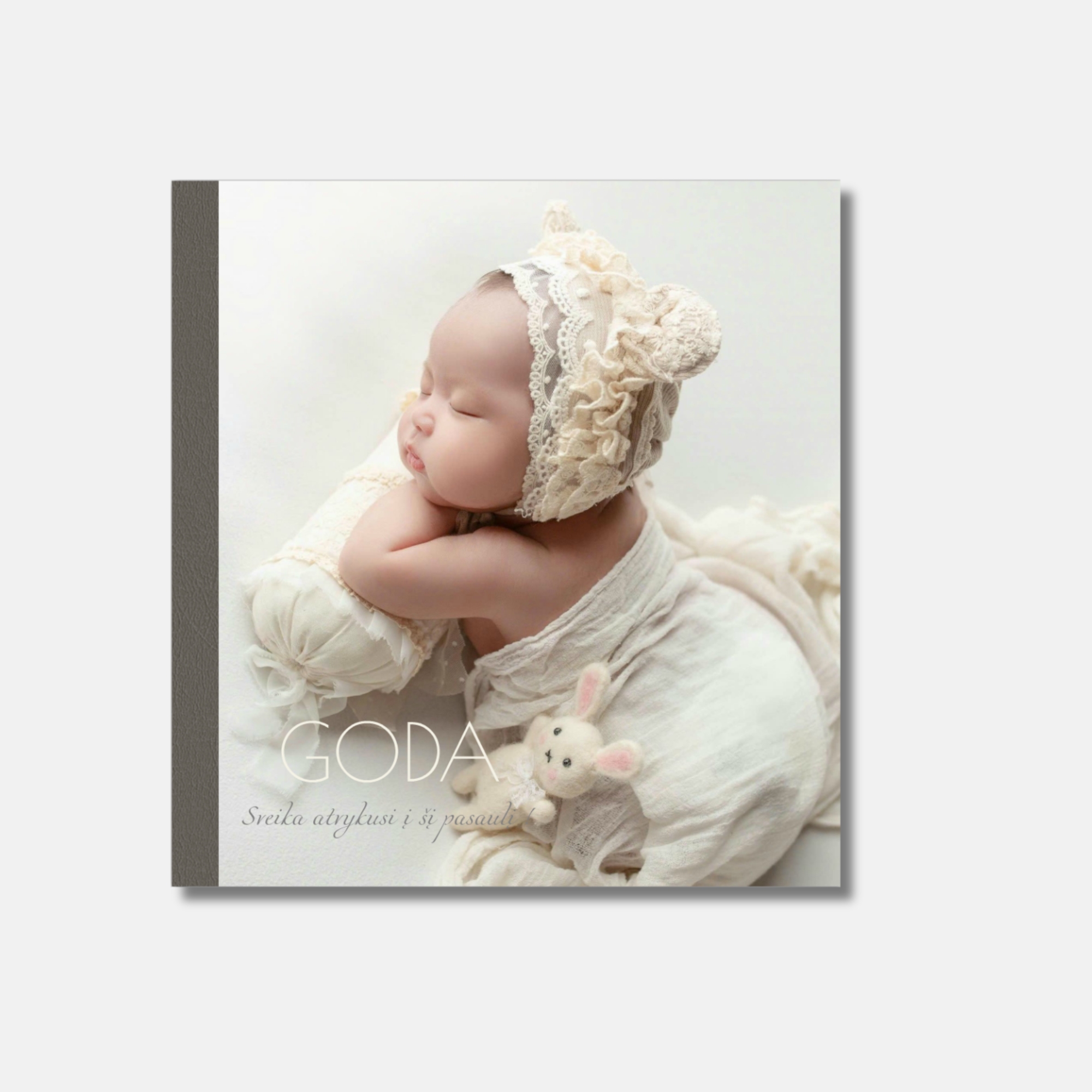 Delux fotolbumas akriliniu viršeliu + pilka oda, 21x21 formatas