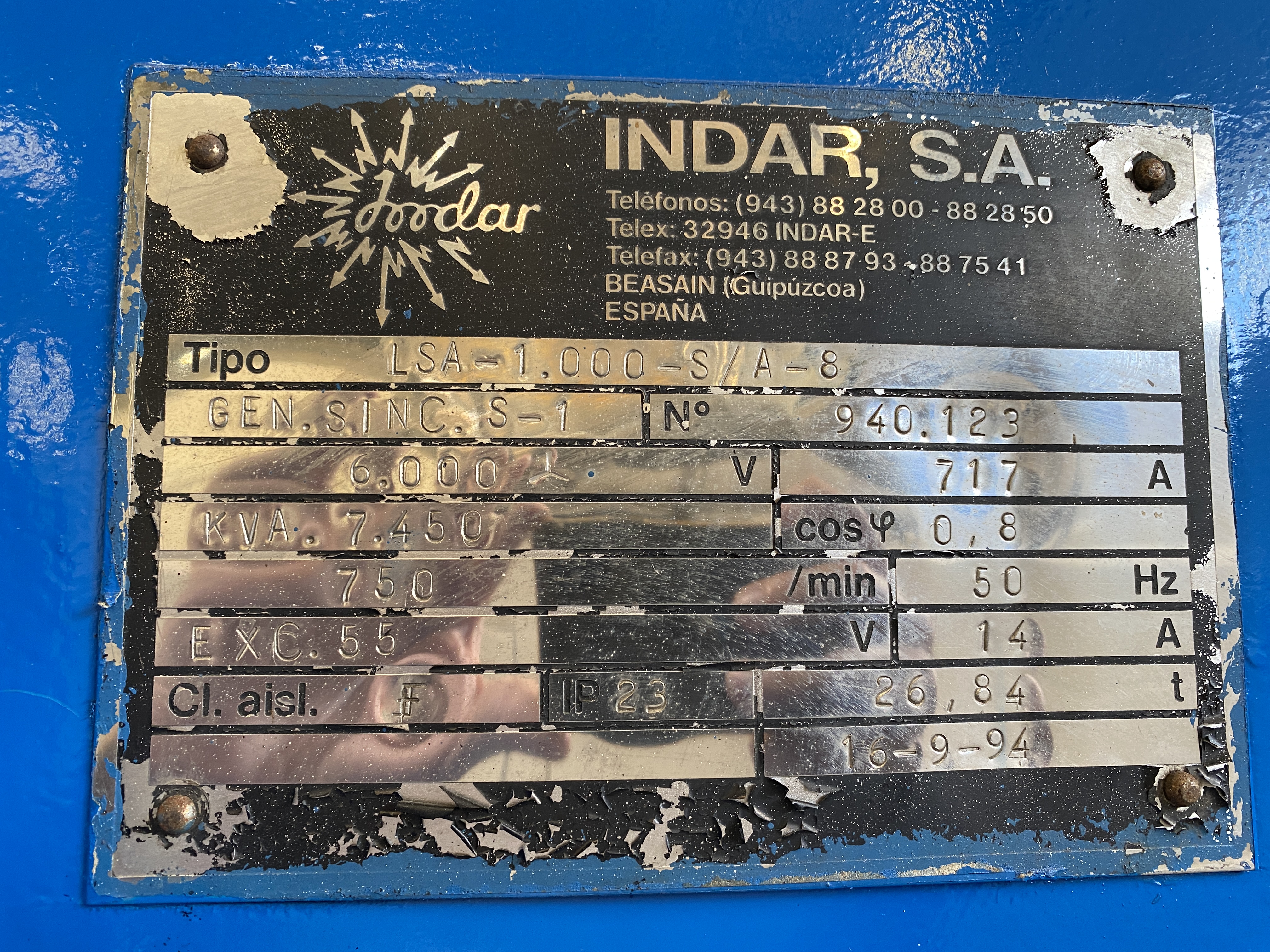 Alternator INDAR S.A. for Wärtsilä VASA 18v 32