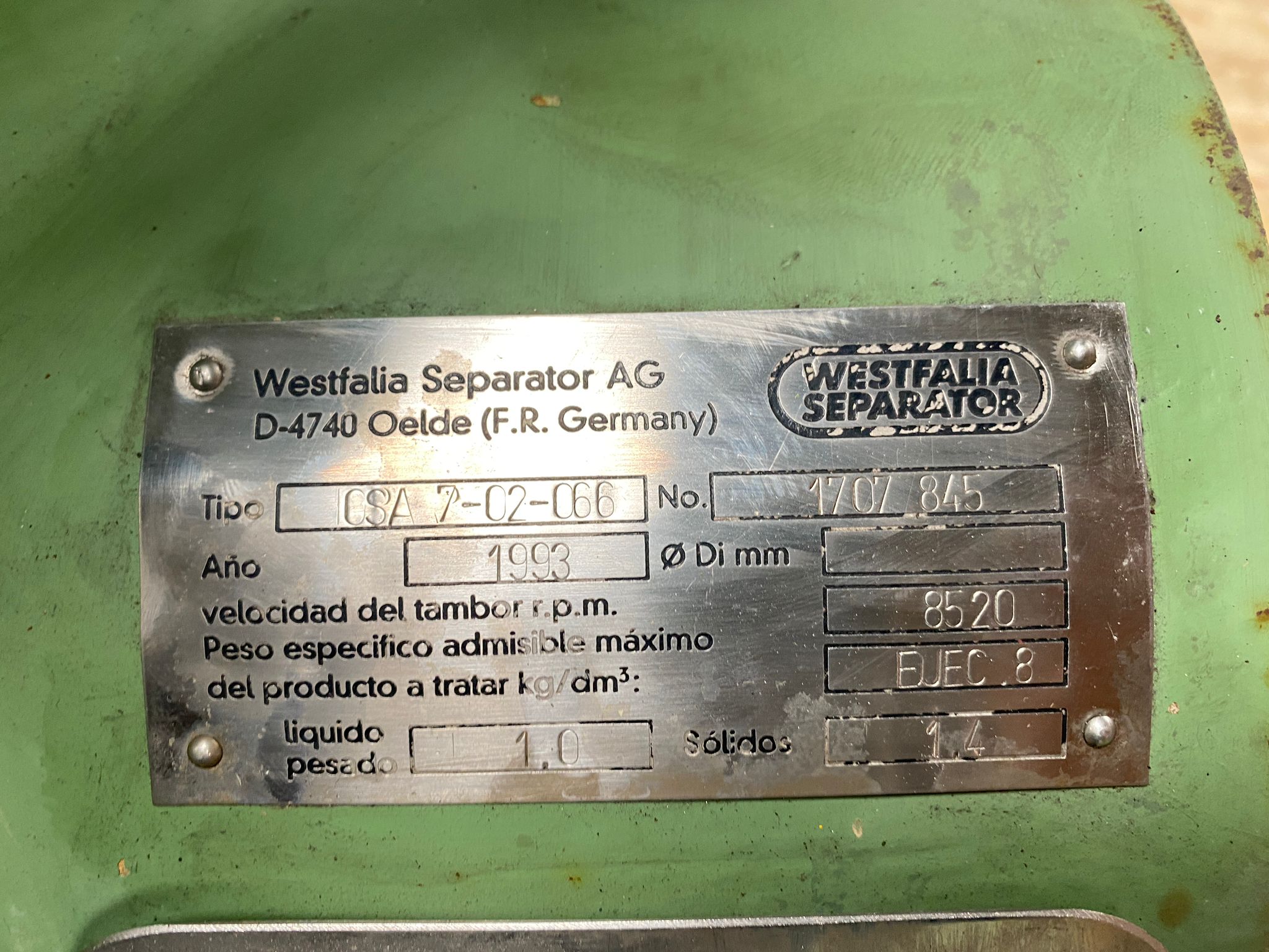 Westfalia Separator for Wärtsila (RUNNING CONDITIONS)
