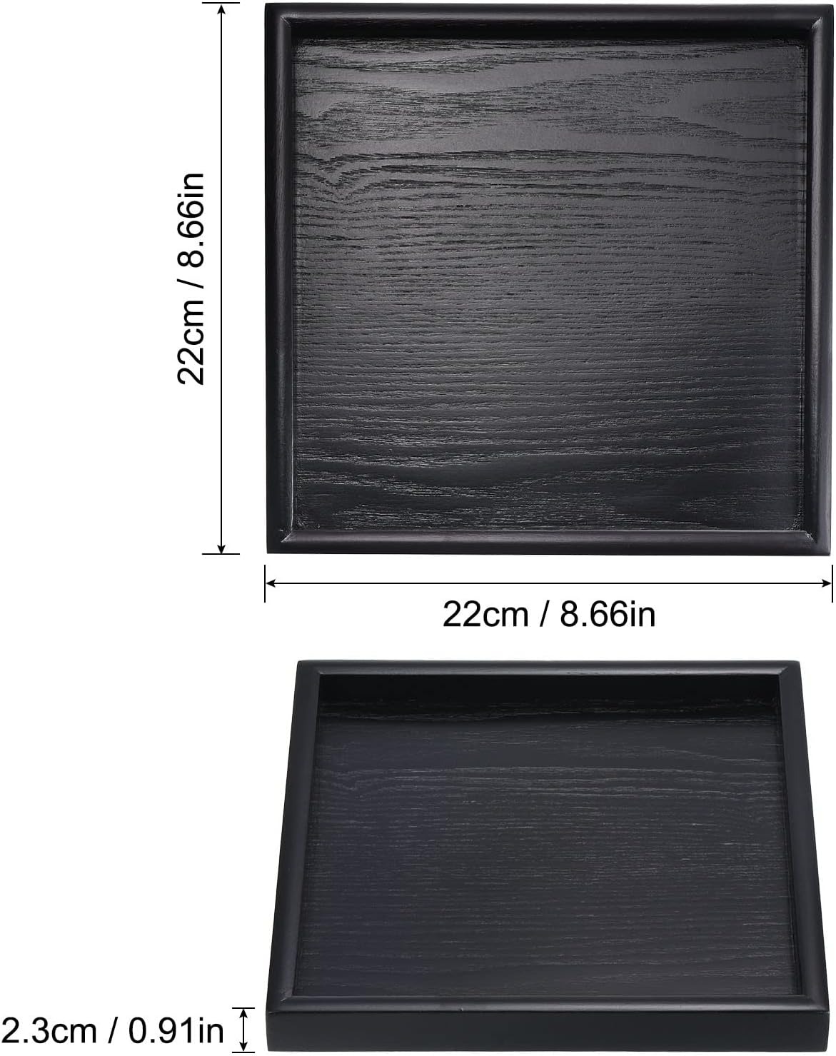Wood Serving Tray Square Decorative Platter for Home Decor Kitchen Table Candle Holder, Black