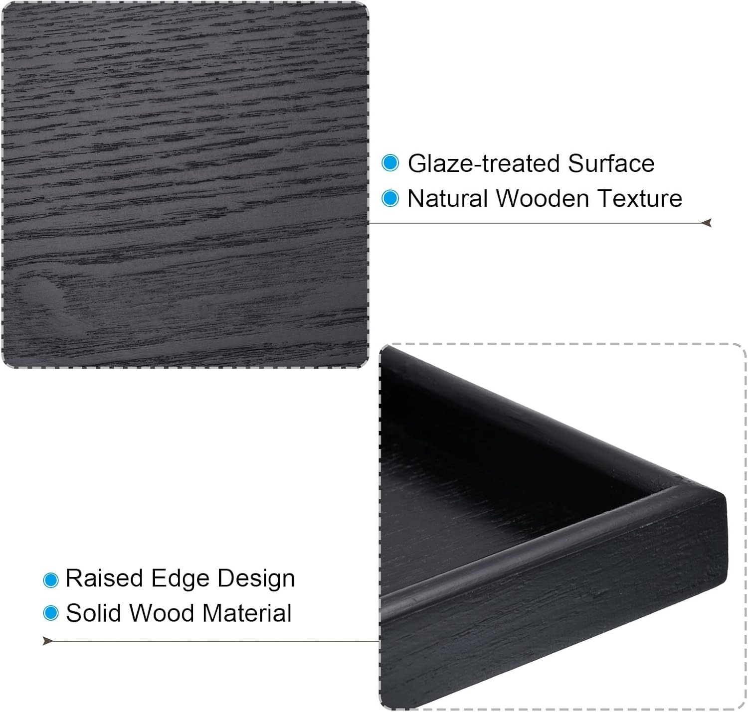 Wood Serving Tray Square Decorative Platter for Home Decor Kitchen Table Candle Holder, Black