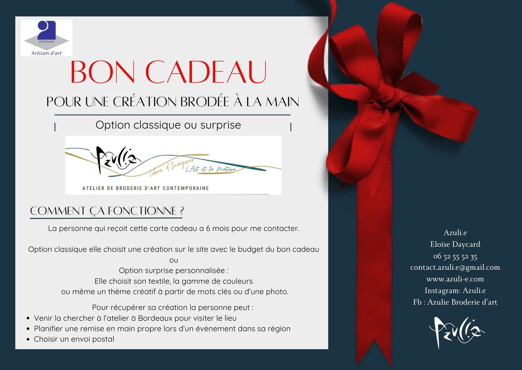 Carte cadeau pour un cadre brodé