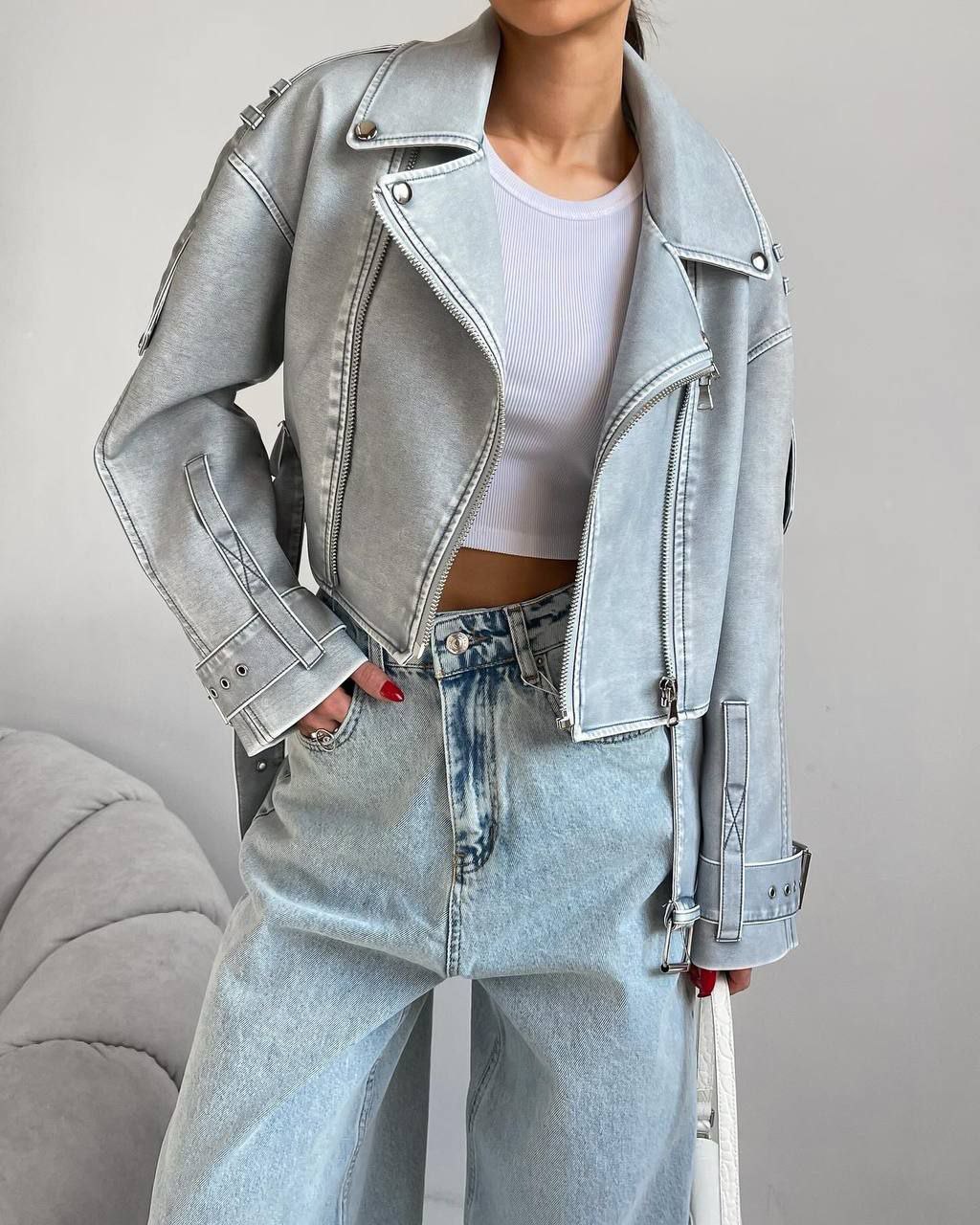 Sidabrinė eko odos striukė