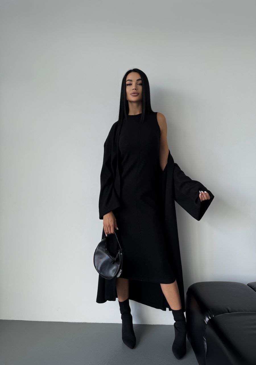 Juodas dviejų dalių kostiumėlis - suknelė ir kardiganas