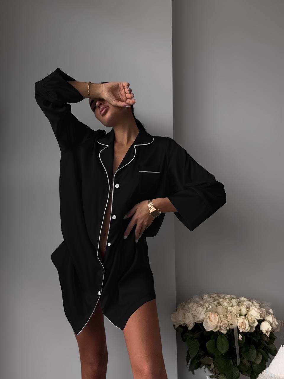 Juodi Armani šilko naktiniai