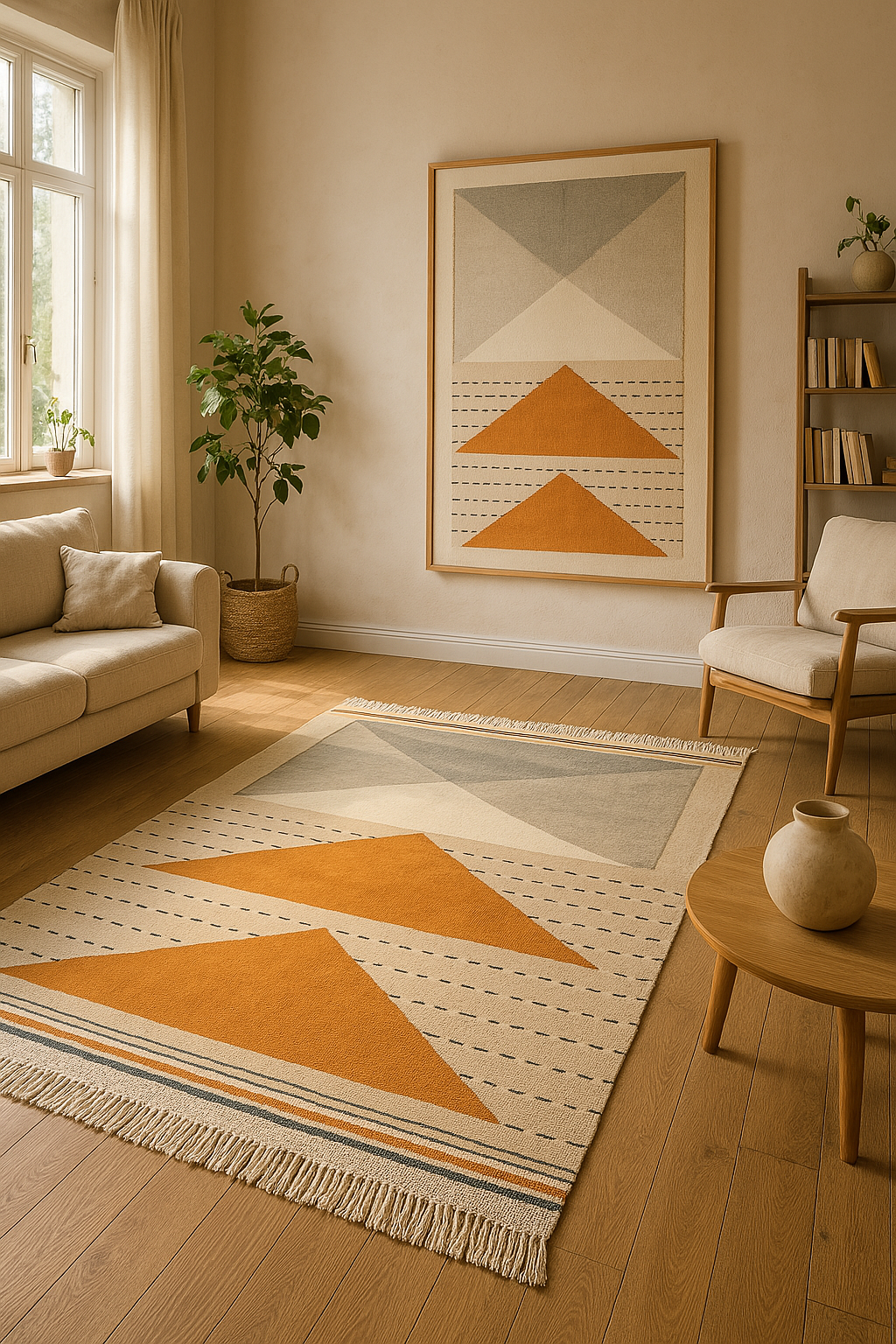 Egyptian Wool Kilim with Geometric Patterns