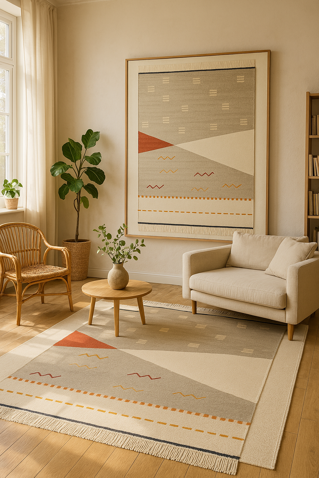 Egyptian Wool Kilim with Geometric Patterns