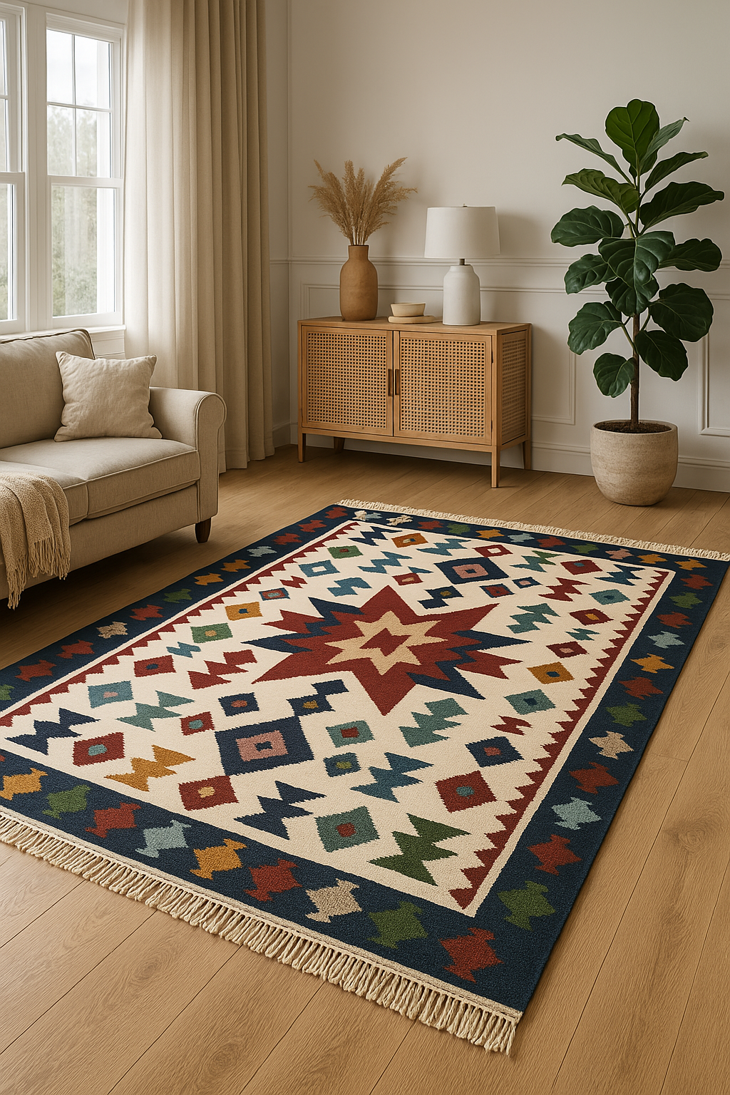 Egyptian Wool Kilim with Geometric Patterns