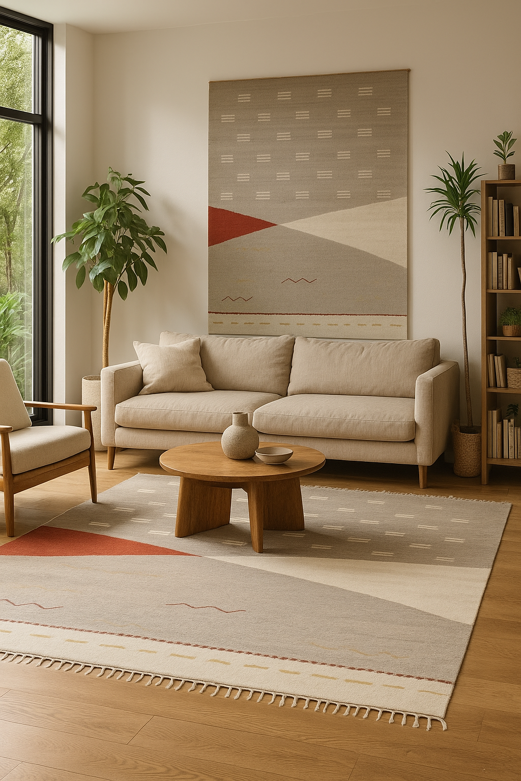 Egyptian Wool Kilim with Geometric Patterns