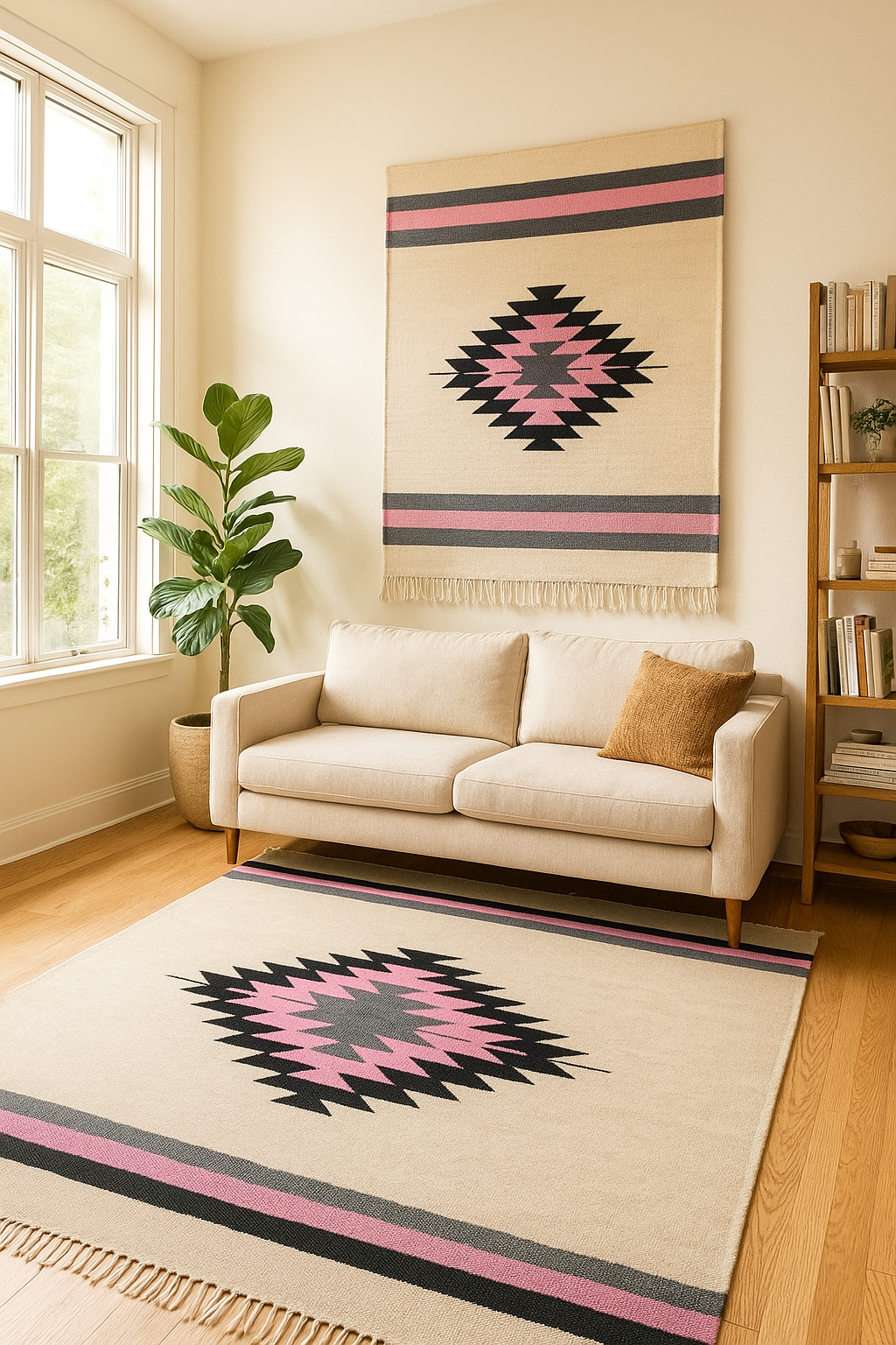 BUNDUQ Kilim | A Bold Fusion of Desert Rose and Mustard Tones