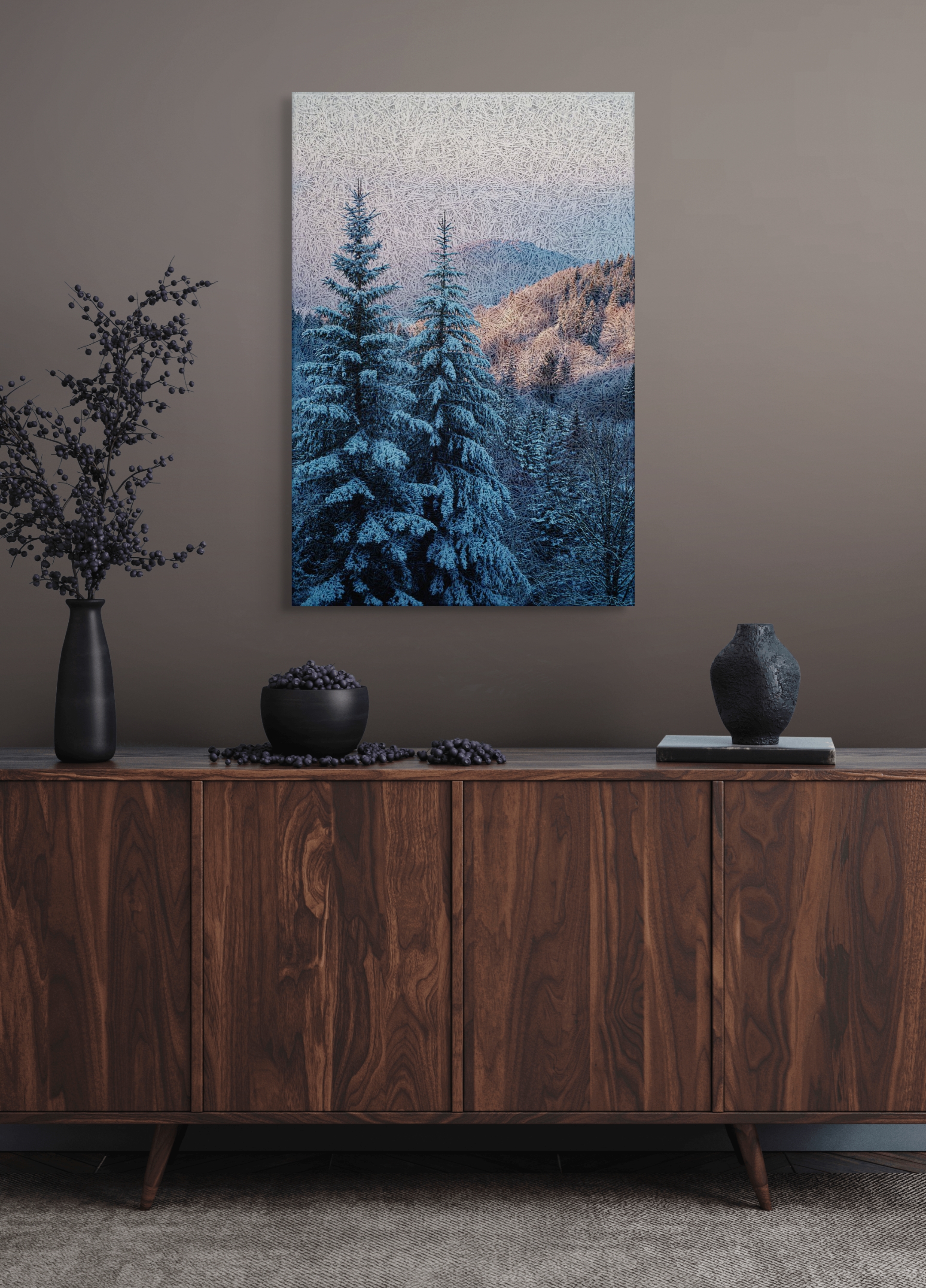 Sunset Winter Forest Acoustic Wall Panel