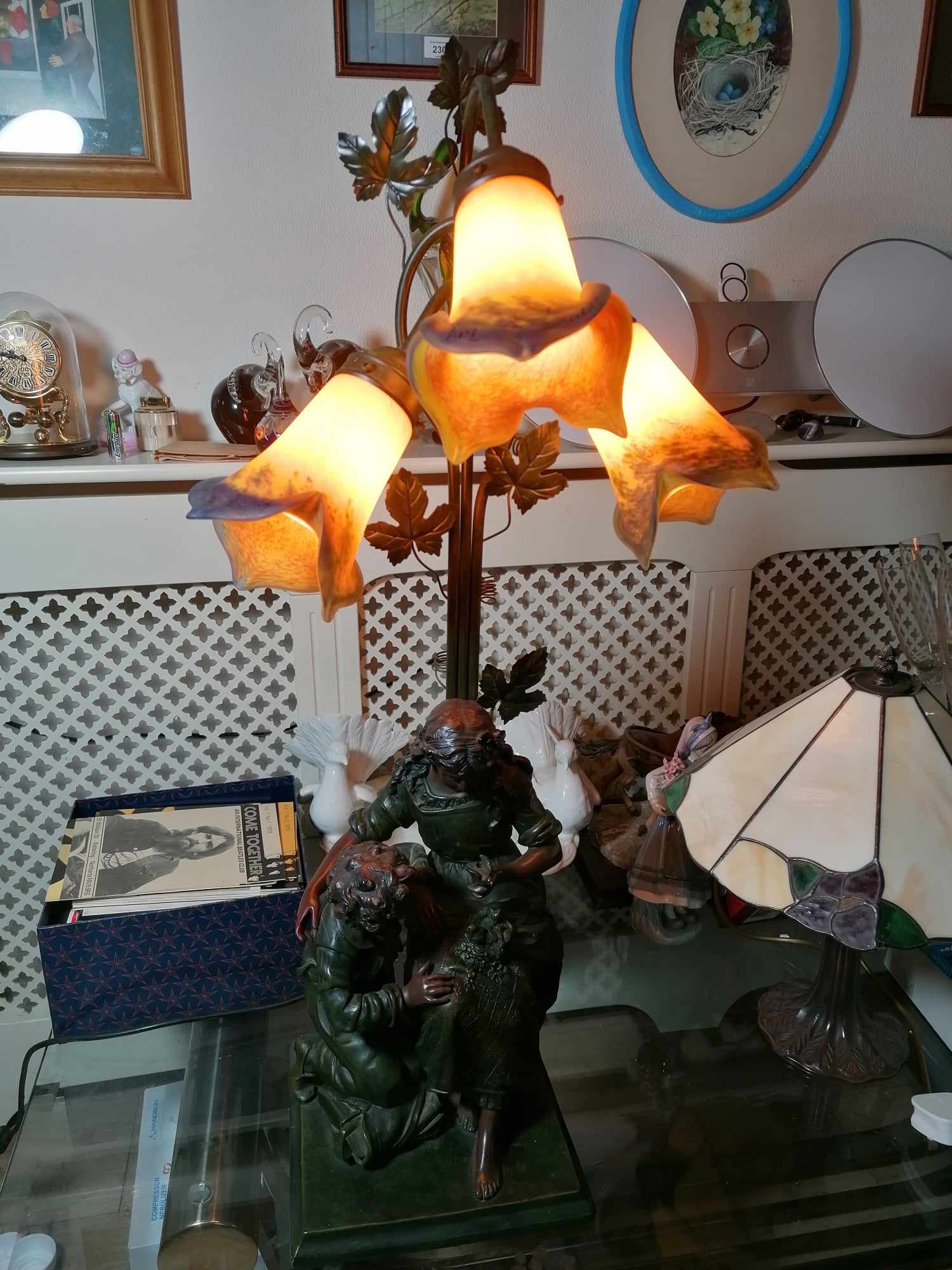 Auguste Moreau (copy) Lamp with 3x ART DE FRANCE patte de vere Shades stands 85cm and weighs 8.2 Kilo