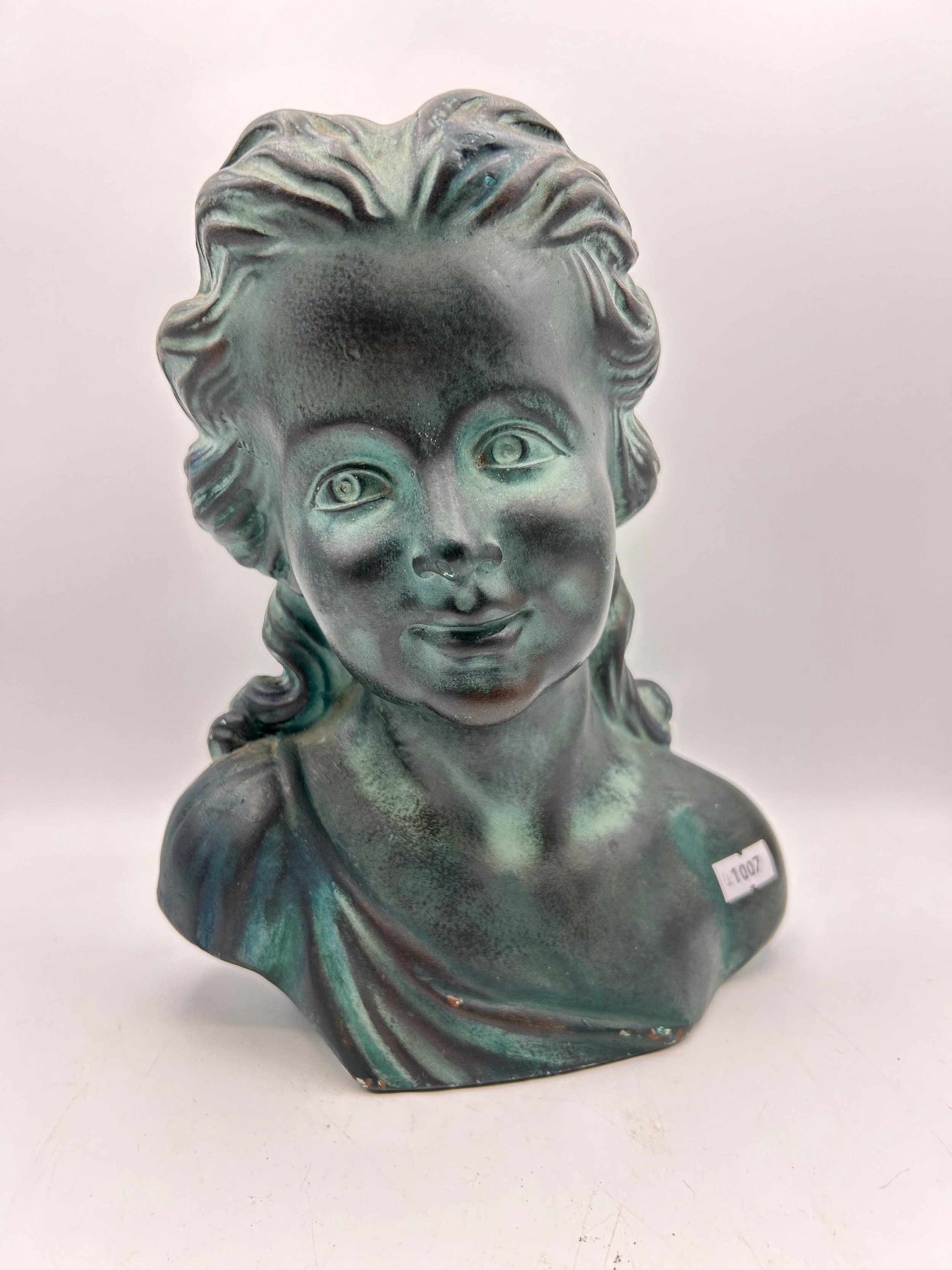 Terracotta bust of a Girl Signed Depose B.B. 121 Stands 26cm High