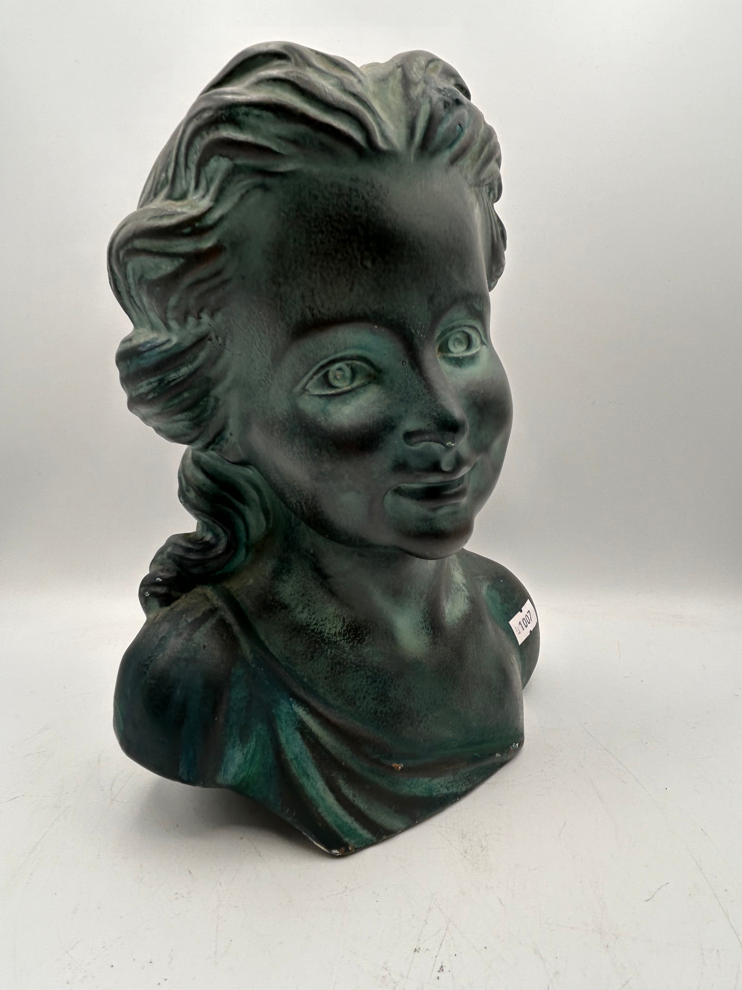 Terracotta bust of a Girl Signed Depose B.B. 121 Stands 26cm High