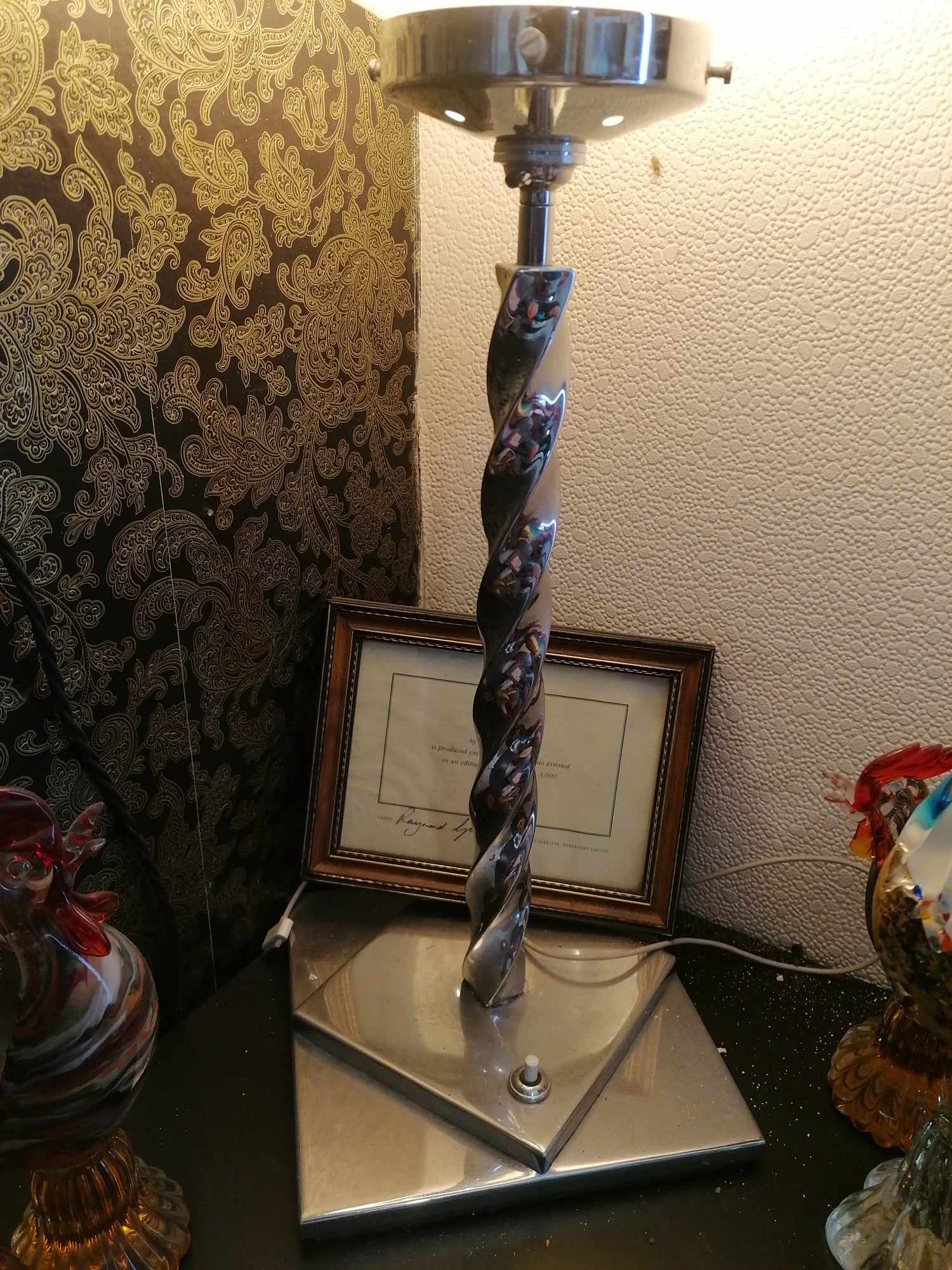 1930s Art Deco Barley twist Lamp with original glass shade stands 64cm high