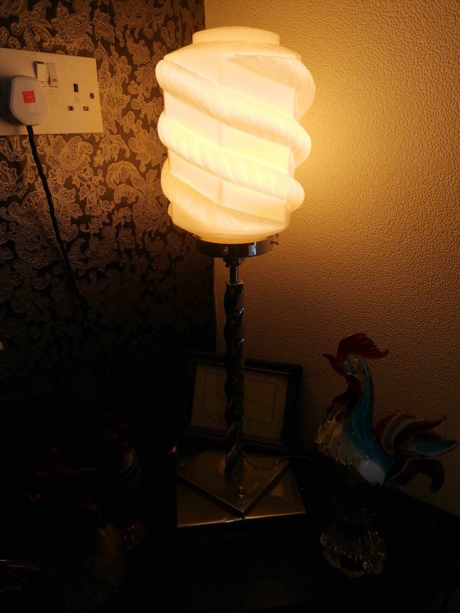 1930s Art Deco Barley twist Lamp with original glass shade stands 64cm high