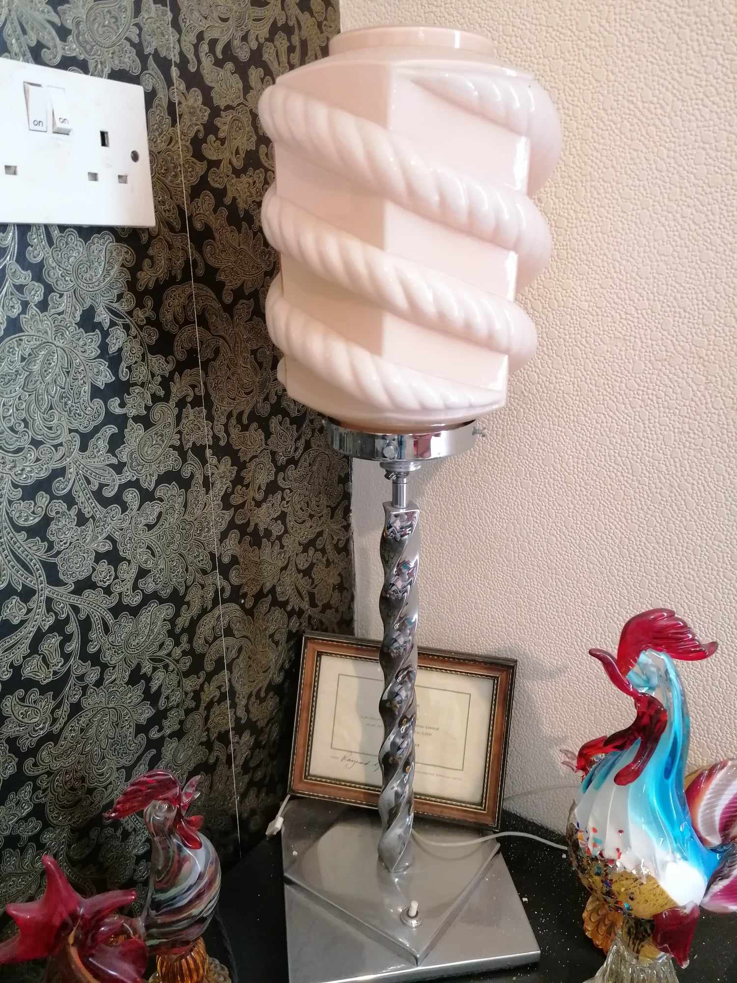 1930s Art Deco Barley twist Lamp with original glass shade stands 64cm high