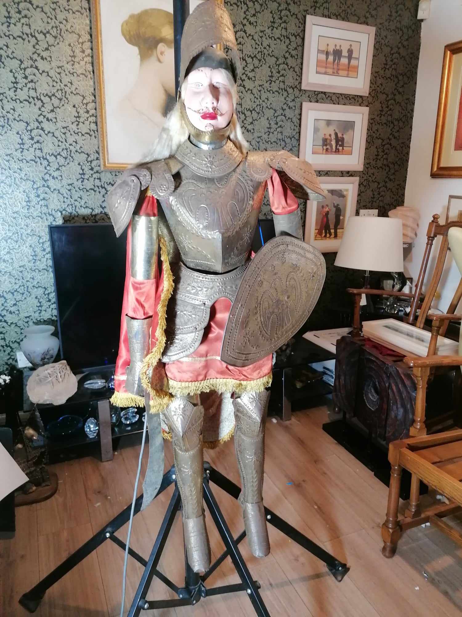 Italian 3 Foot tin plate and wood Vintage 1930s Sicilian Pupo Marionette Puppet