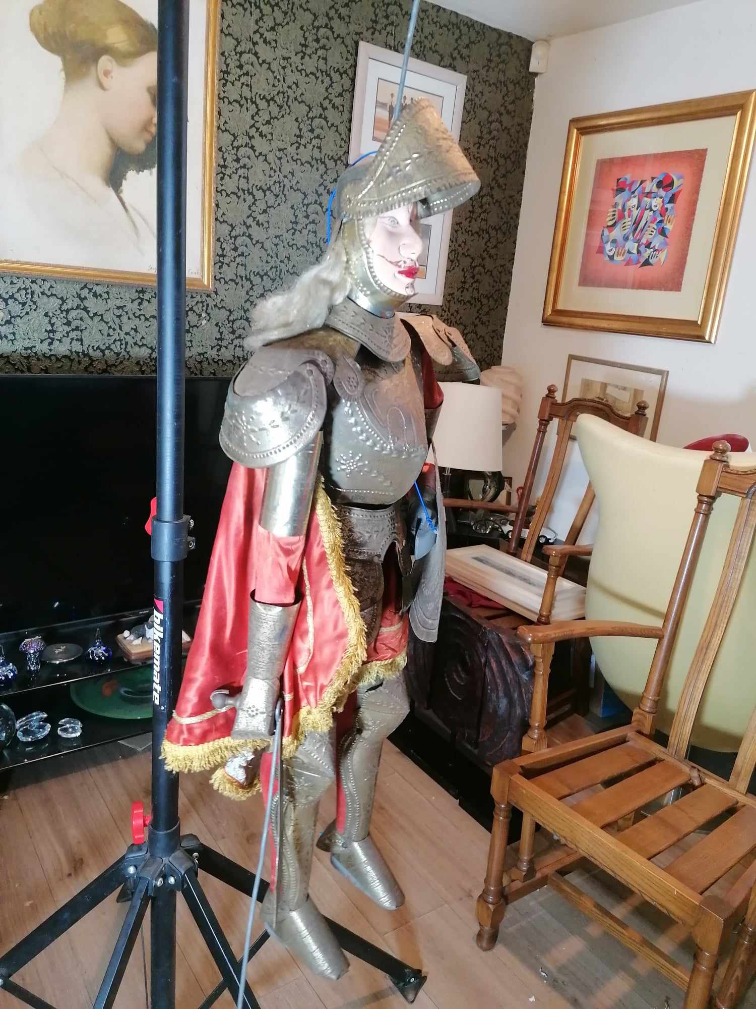 Italian 3 Foot tin plate and wood Vintage 1930s Sicilian Pupo Marionette Puppet