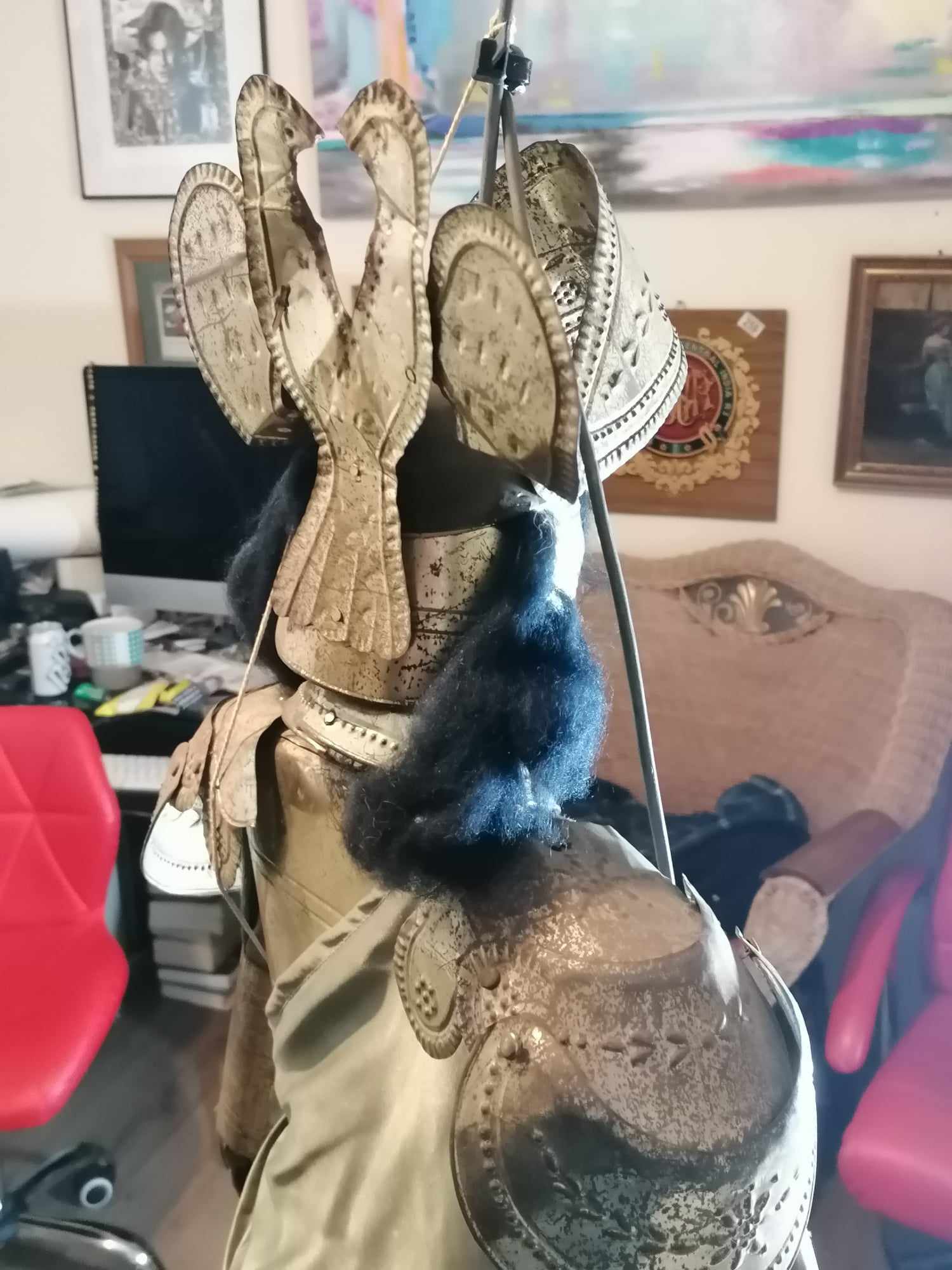  3 Foot tin plate and wood Vintage 1930s Sicilian Pupo Marionette Puppet Green