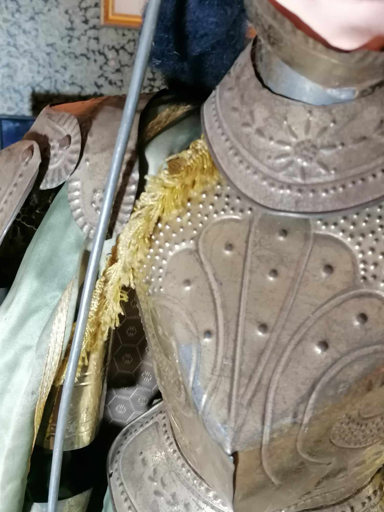  3 Foot tin plate and wood Vintage 1930s Sicilian Pupo Marionette Puppet Green