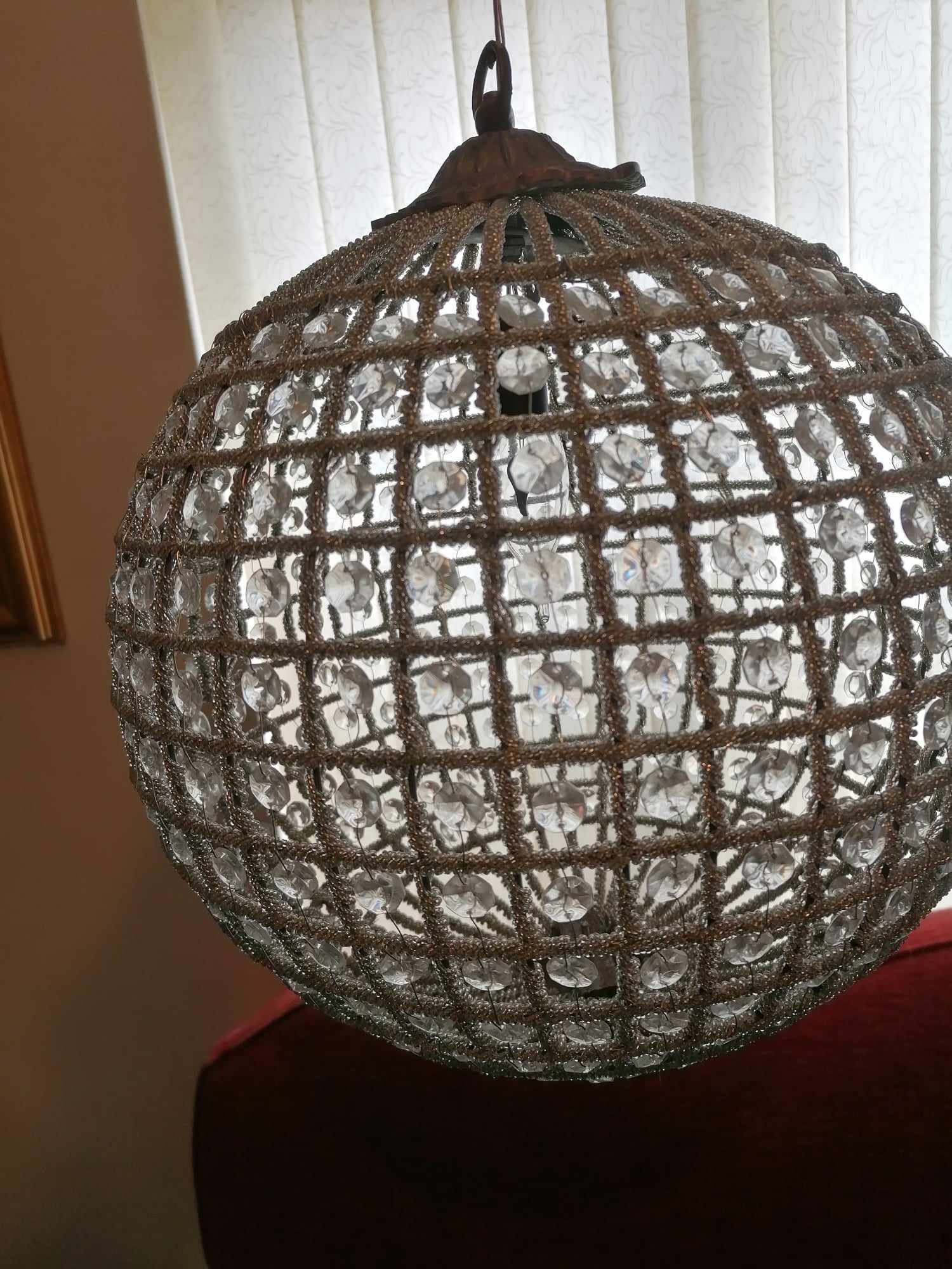 Crystal Glass Globe light chandelier 1960s 