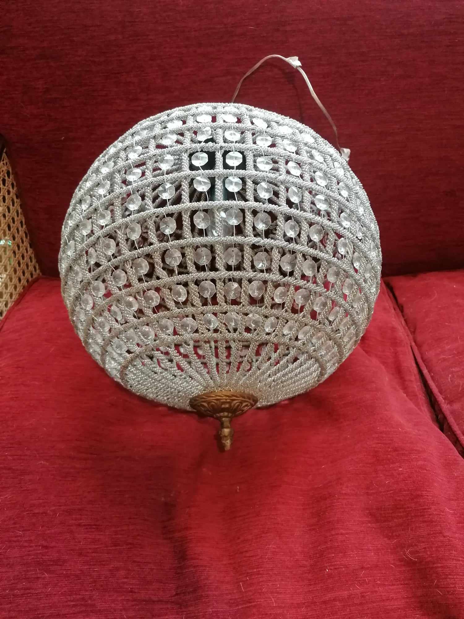 Crystal Glass Globe light chandelier 1960s 