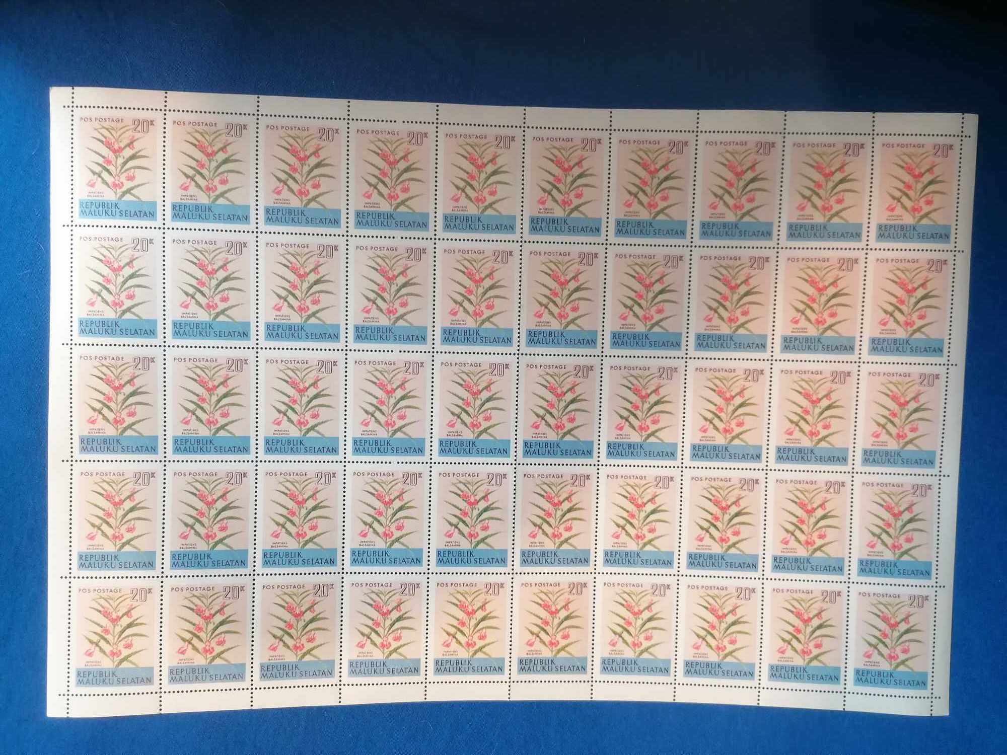 Republik Maluku Selatan (South Moluccas) 20K 50 stamp full sheet 1954 