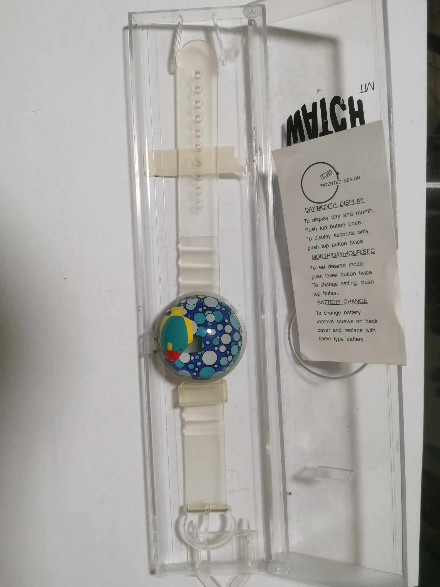 1990s Bubble Watch brand retro digital watch with floating fish and original box