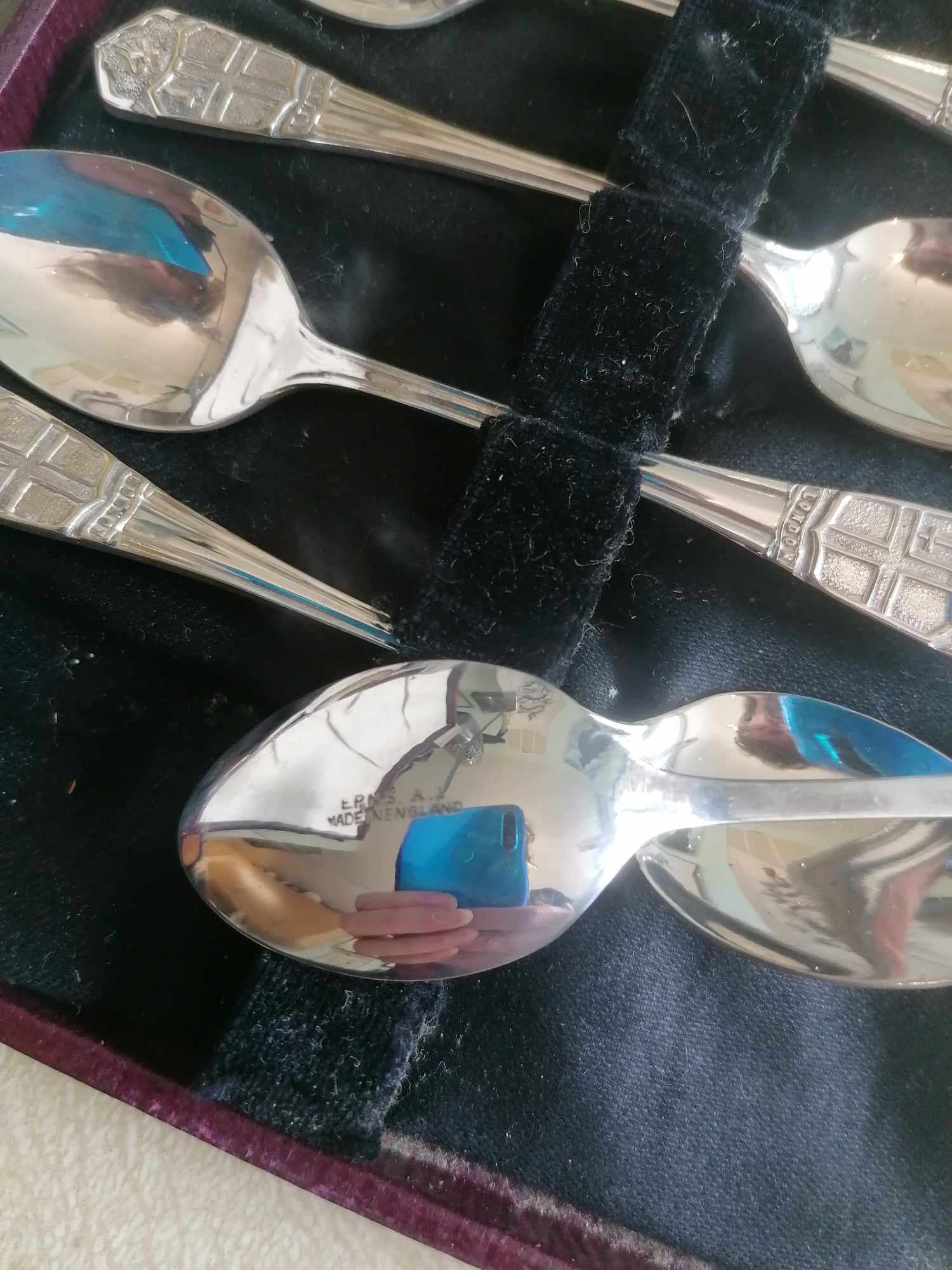 London Shield 6 teaspoon set A1 EPNS 1960s Boxed made in England