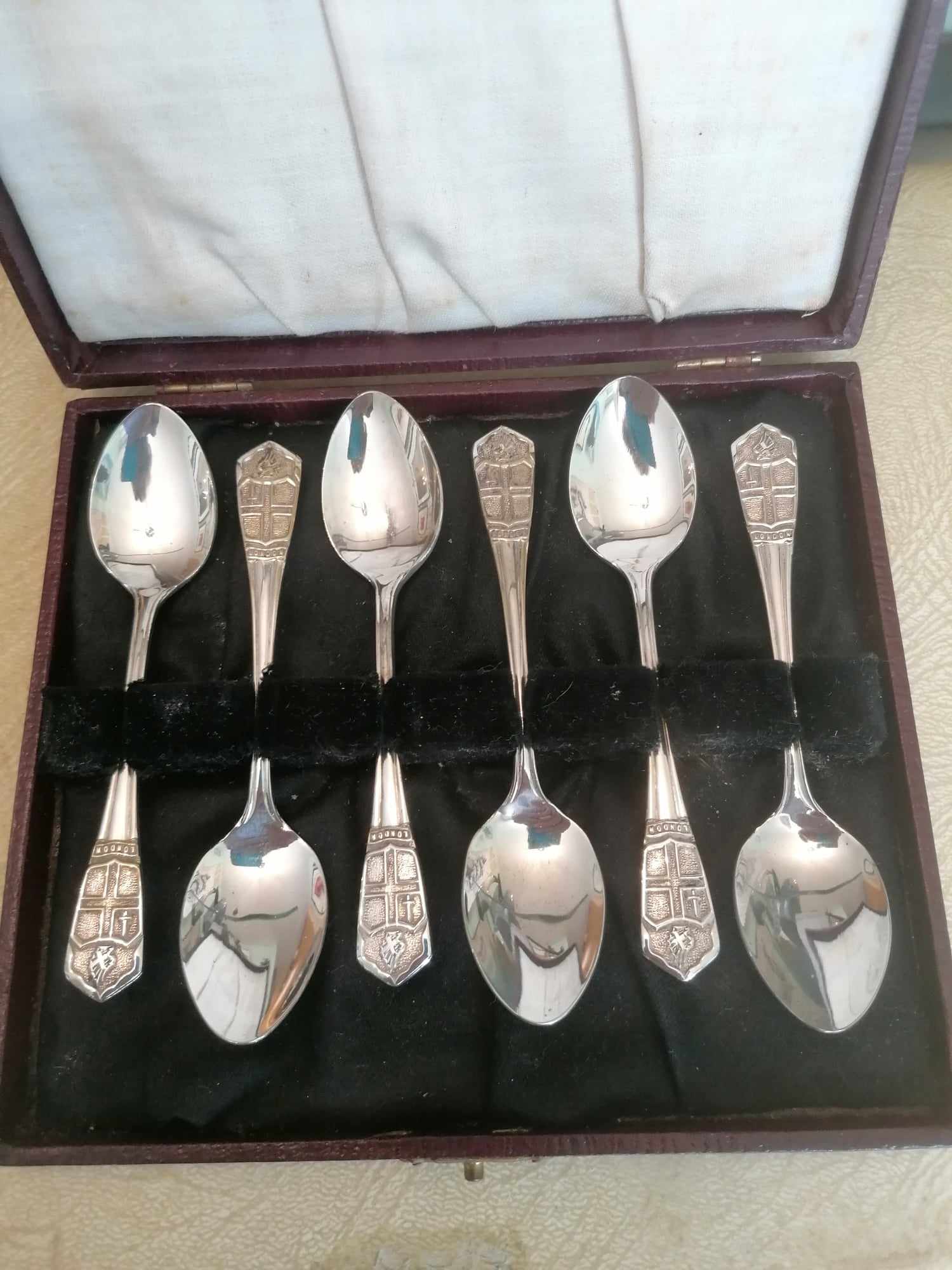 London Shield 6 teaspoon set A1 EPNS 1960s Boxed made in England