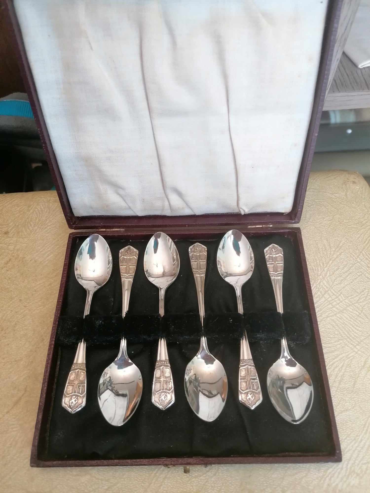 London Shield 6 teaspoon set A1 EPNS 1960s Boxed made in England