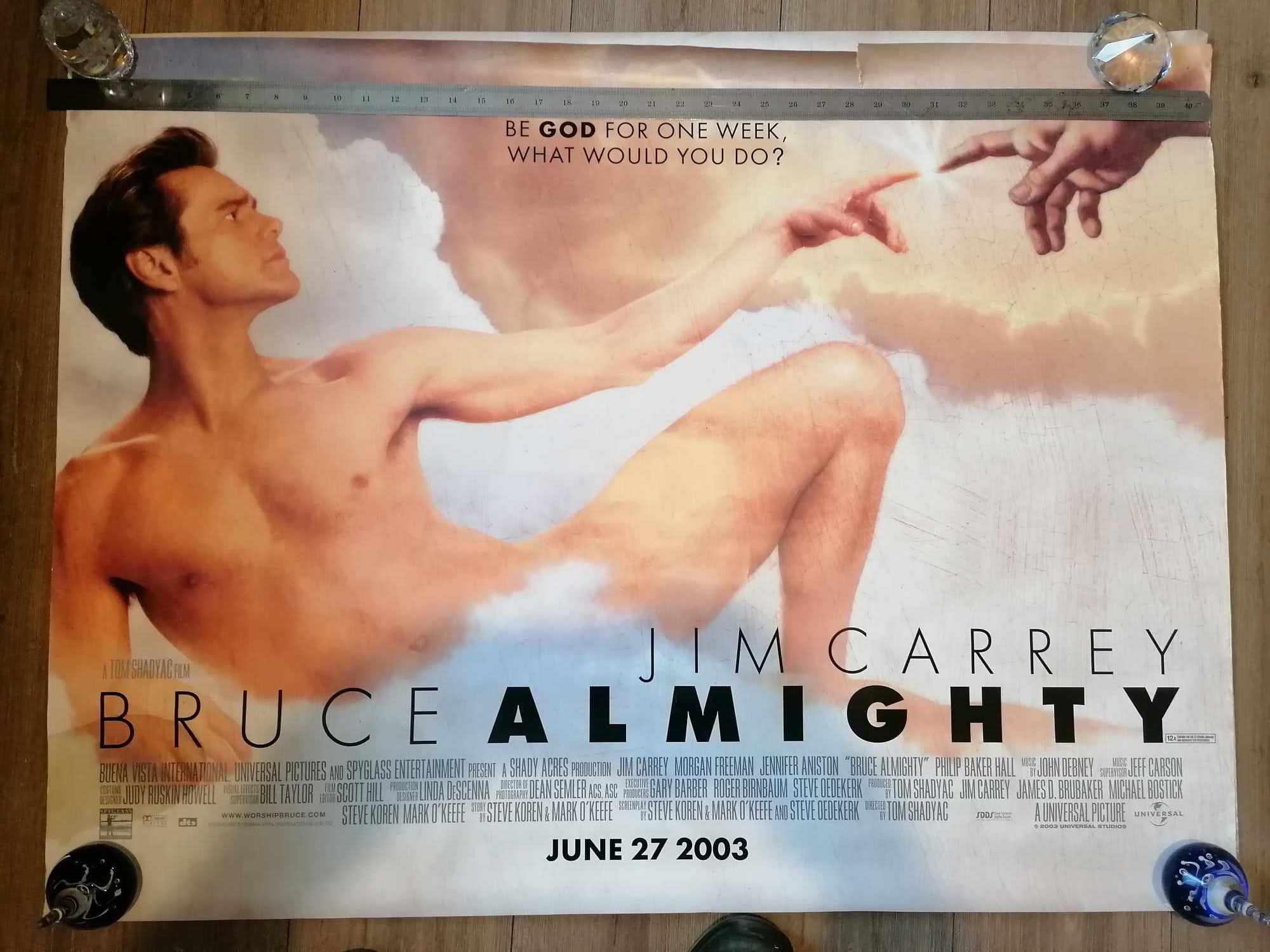 2003 Genuine UK Quad Cinema poster Bruce almighty slight rip in it. 