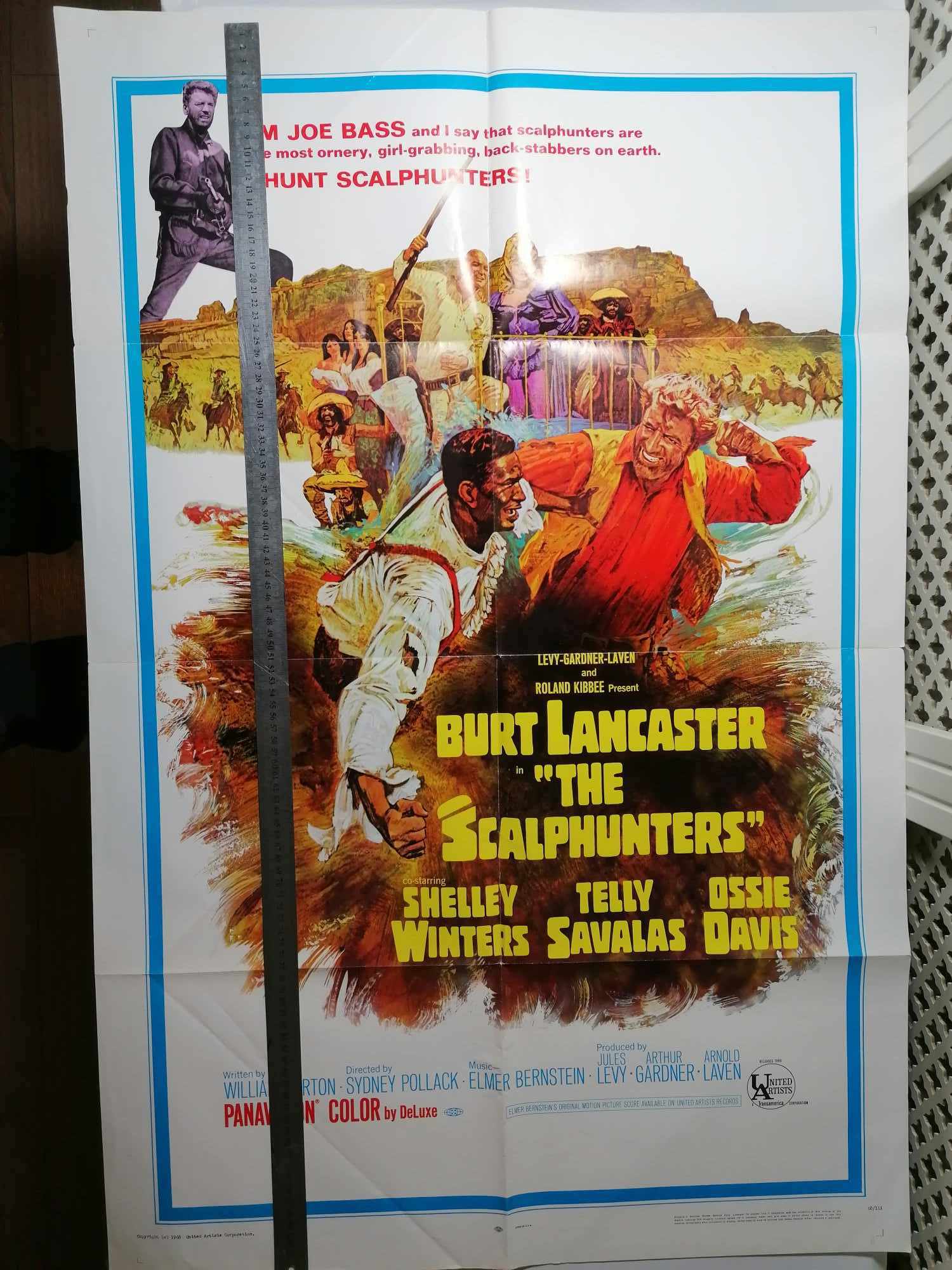 1968 Genuine One Sheet 40 x 30" Cinema Poster Scalp Hunter Burt Lancaster 