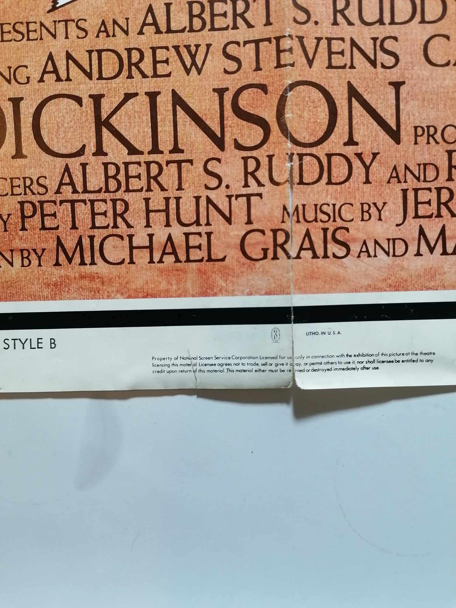 1981 Genuine One Sheet 40 x 30" Cinema Poster Death Hunt Charles Bronson, Lee Marvin, Angie Dickinson