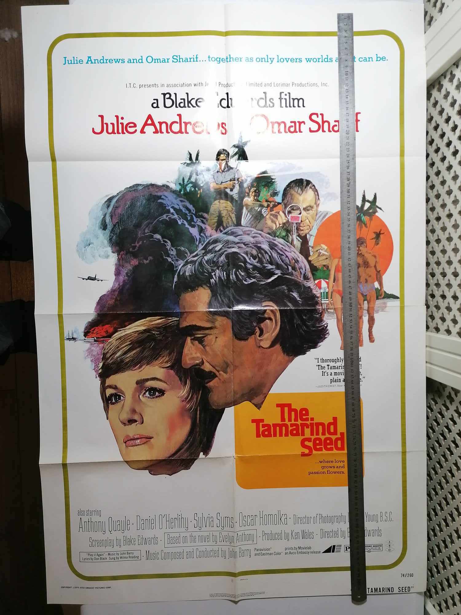 1974 Genuine One Sheet 40 x 30" Cinema Poster The Tamarind Seed Omar Sharif Julie Andrews
