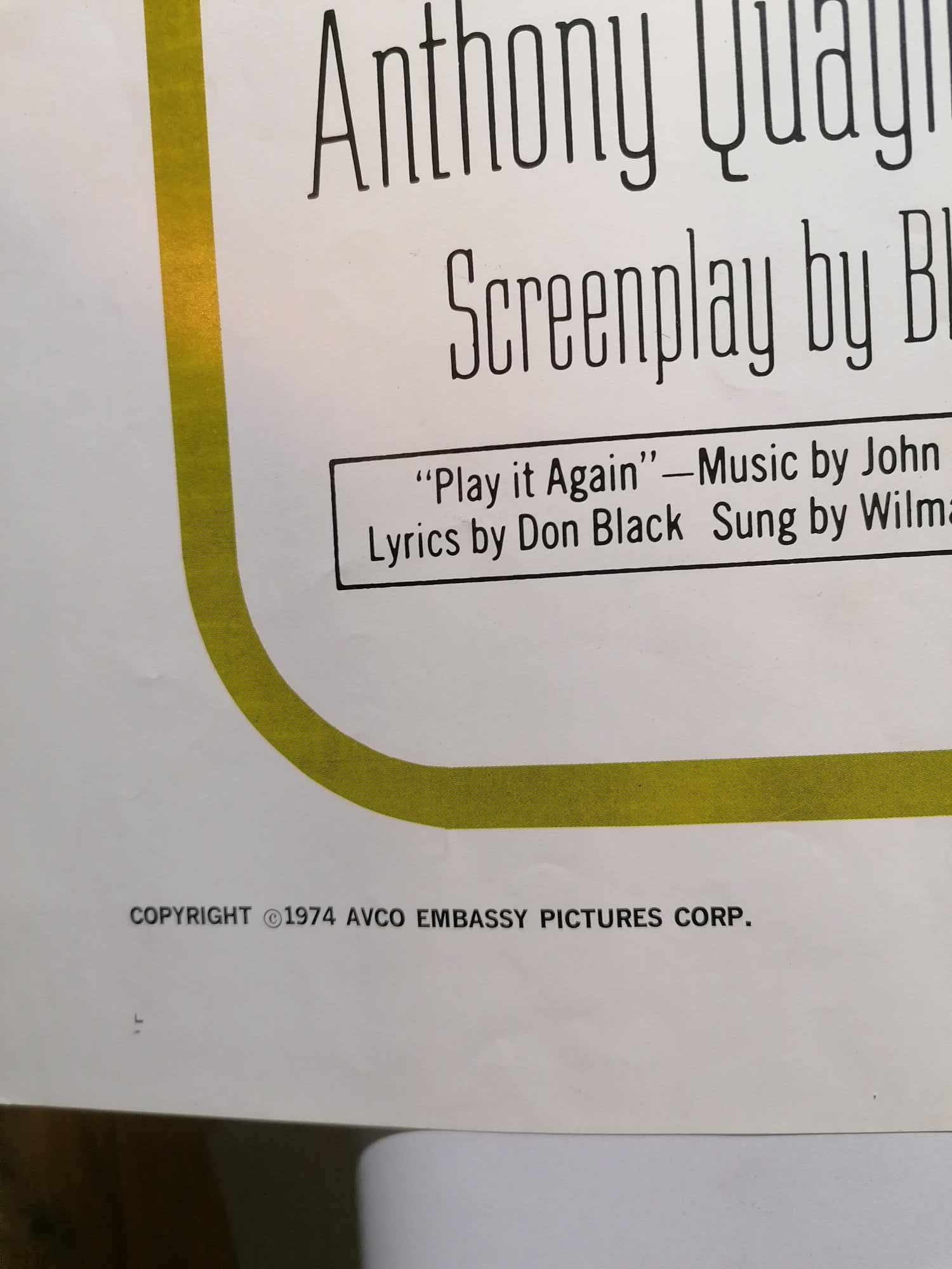 1974 Genuine One Sheet 40 x 30" Cinema Poster The Tamarind Seed Omar Sharif Julie Andrews