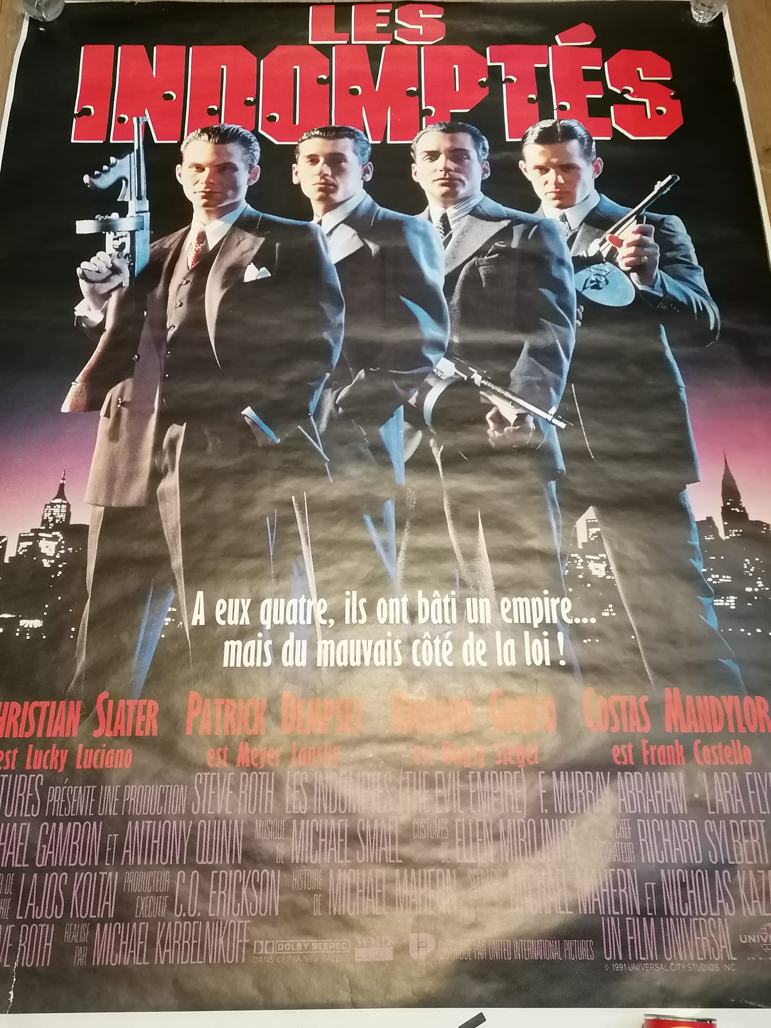 1991 Genuine Massive French Lightbox Poster 120 x 160cm Les Indomptes (Mobsters) Christian slater Anthiny Quinn Patrik Dempsey