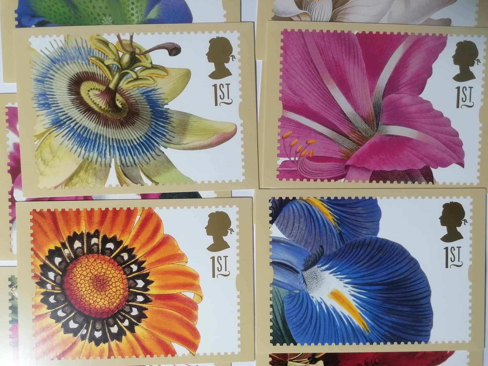 Set of 10 GS5 Royal Mail Stamp Postcards Greetings Flowers 1997